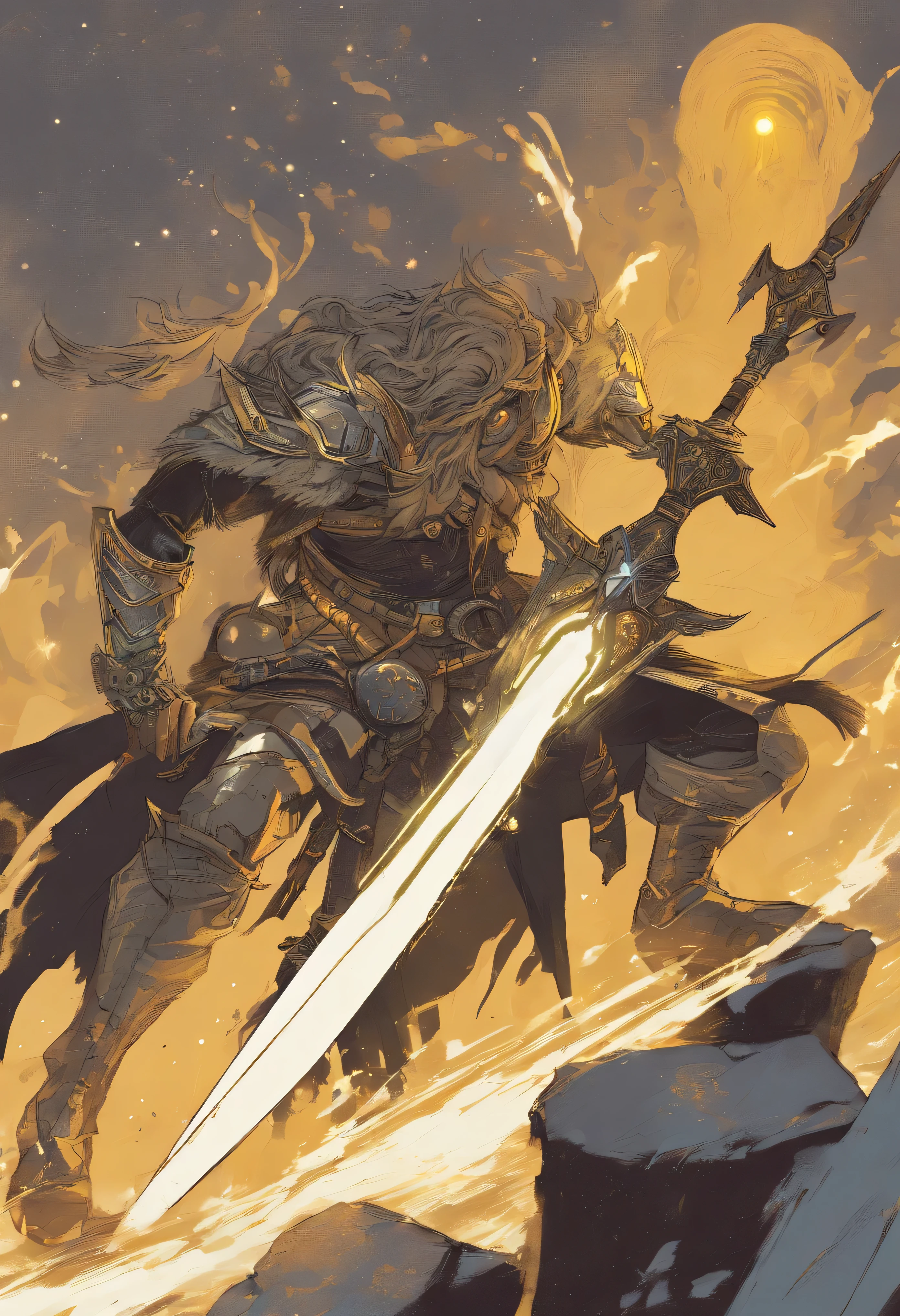 There is a spear,There are yellow and black patterns on it, glowing soul blade, Glowing Barracuda, Parker blade style, raytraced blade, sword, Shiny Parker, Intricate fantasy spear, war blade weapons, medieval spear, magical pike, realistic pike,Cosmic Galaxy