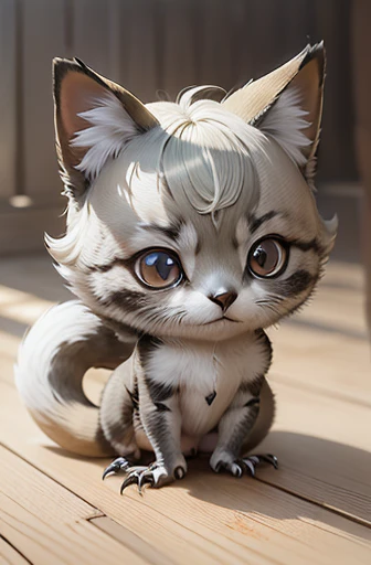 (((Animals,white monster, An illustration, Chibi))), (Sad face, fox head, wolf carcass, owl back wing, tail snake, four legs)