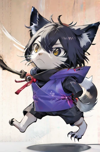 (((Animals,white monster, An illustration, Chibi))), (Sad face, fox head, wolf carcass, owl back wing, tail snake, four legs)