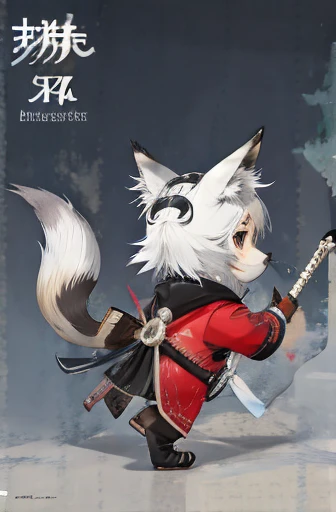 (((Animals,white monster, An illustration, Chibi))), (Sad face, fox head, wolf carcass, owl back wing, tail snake, four legs)