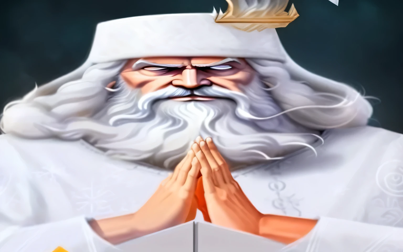 a close up of a person with a white beard and a white hat, god of winter, furious god zeus, father time, cotton cloud mage robes, the god zeus, gandalf the white, concept art of god, white haired deity, ice lord, ancient blacksmith god, hermes trismegistus, taoist priest, the god poseidon