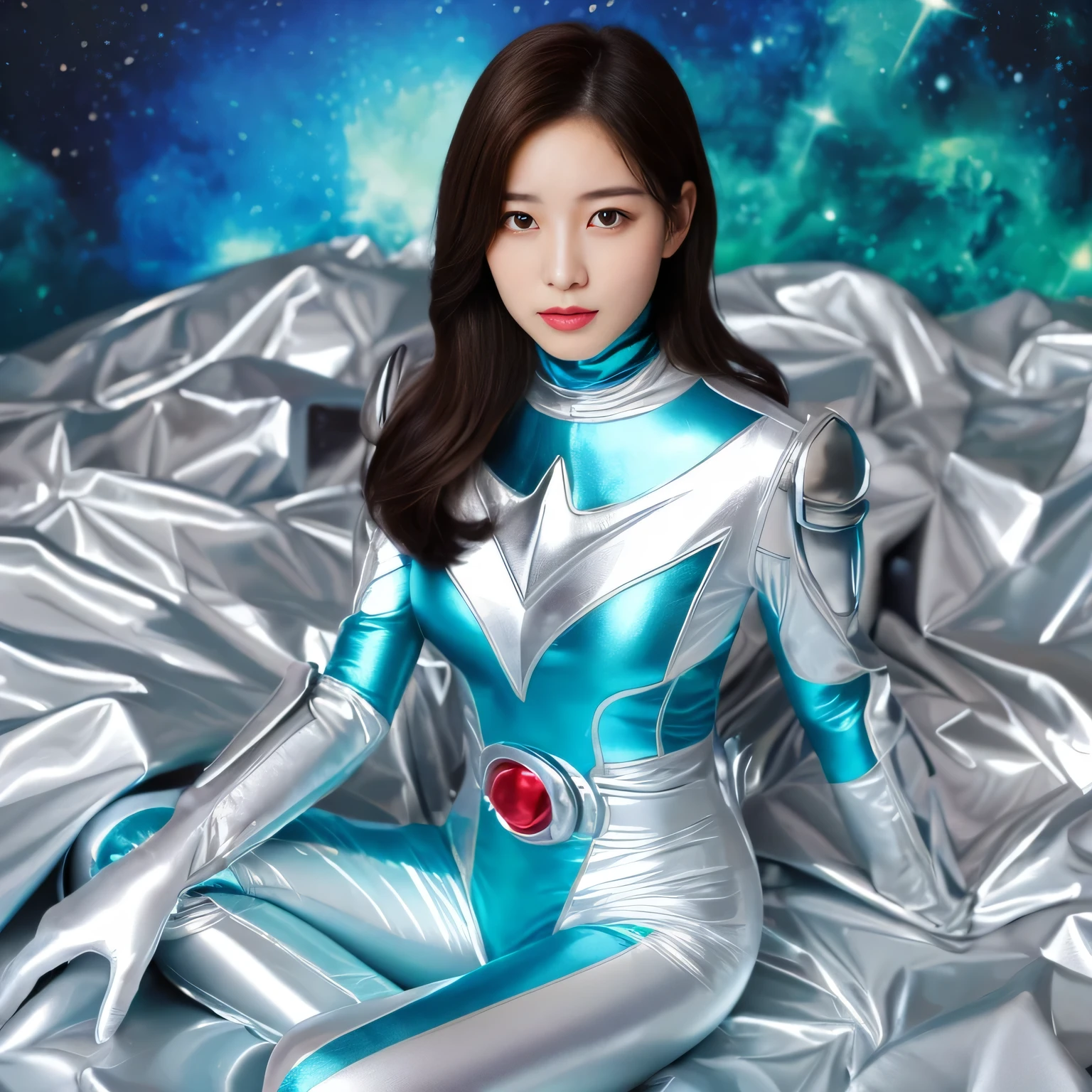 best image quality、ultra high resolution、(realism:1.4)、korean beauty star、The most beautiful KPOP stars、horny face、horny korean makeup、erotic expression、A body that makes you want to touch it、erotic photos、((Realistic shiny satin fabric texture、High-gloss stretch satin fabric with a silky smooth feel.、The drape of the curved parts of the shiny satin fabric、strong shiny costume、Smooth and beautiful texture and luster of the costume、Shiny costume made of high-density premium satin fabric.、Smooth to the touch oil light beam ice thread super class battleship skin coat COS、super sentai woman'heroine suit、Texture of costumes that cater to satin fetishists、thin, shiny stretch satin fabric)),8K photo quality