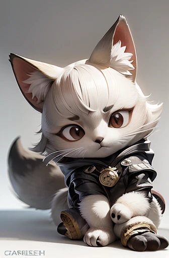 (((Animals,white monster, An illustration, Chibi))), (Sad face, fox head, wolf carcass, owl back wing, tail snake, four legs)