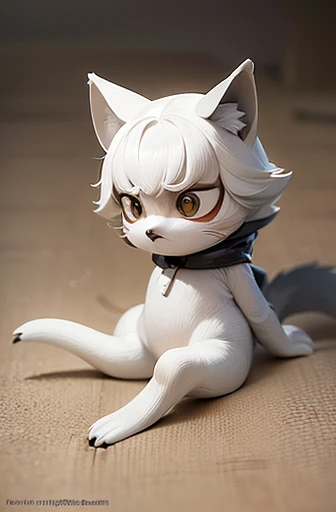 (((Animals,white monster, An illustration, Chibi))), (Sad face, fox head, wolf carcass, owl back wing, tail snake, four legs)