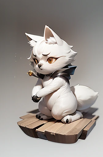 (((Animals,white monster, An illustration, Chibi))), (Sad face, fox head, wolf carcass, owl back wing, tail snake, four legs)