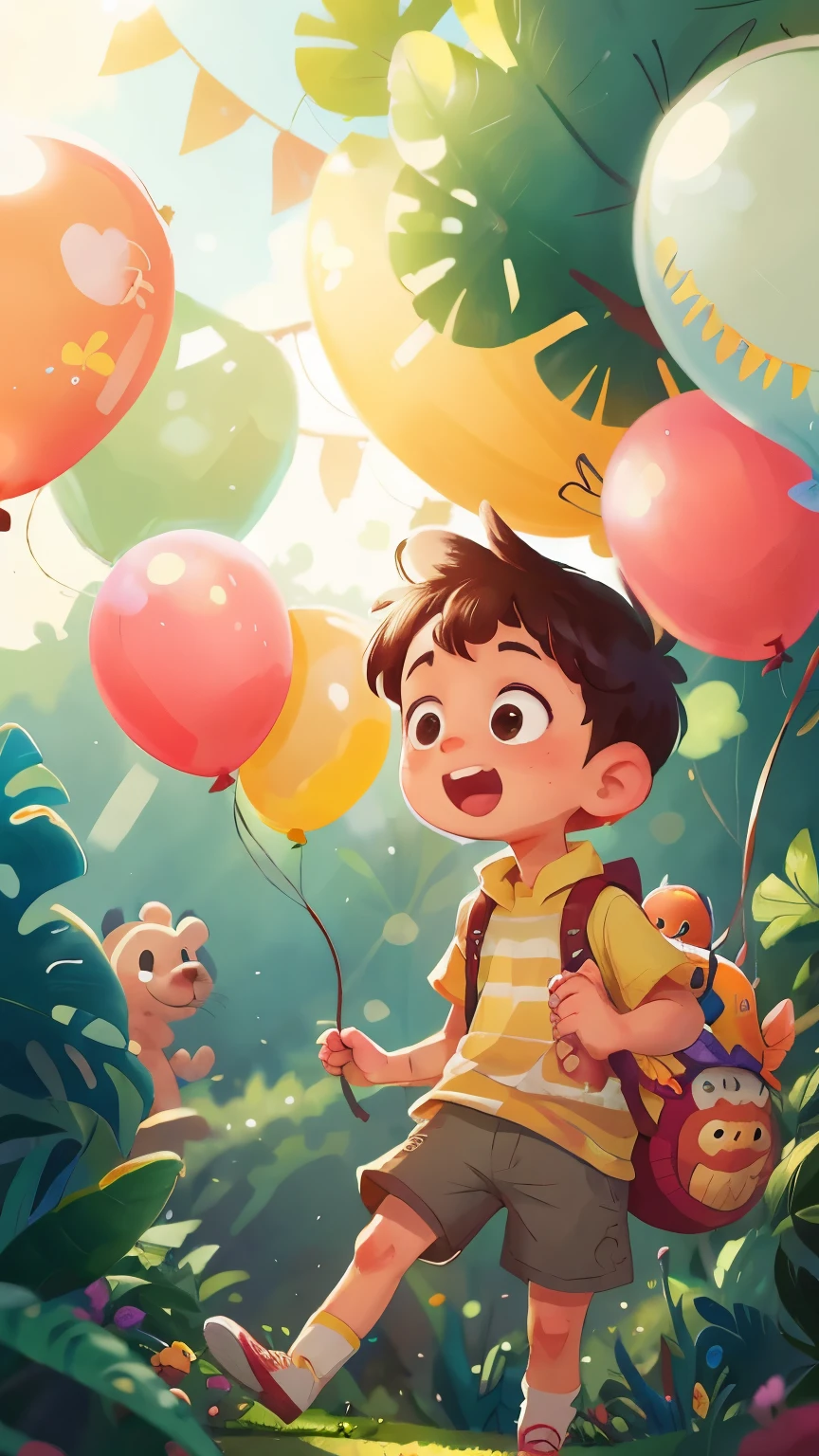 A boy, zoo, many balloons, happy, happy, perfect quality, clear focus (clutter - home: 0.8), (masterpiece: 1.2) (realistic: 1.2) (bokeh) (best quality) (detailed skin: 1.3) (intricate details) (8K) (detail eyes) (sharp focus), (happy)