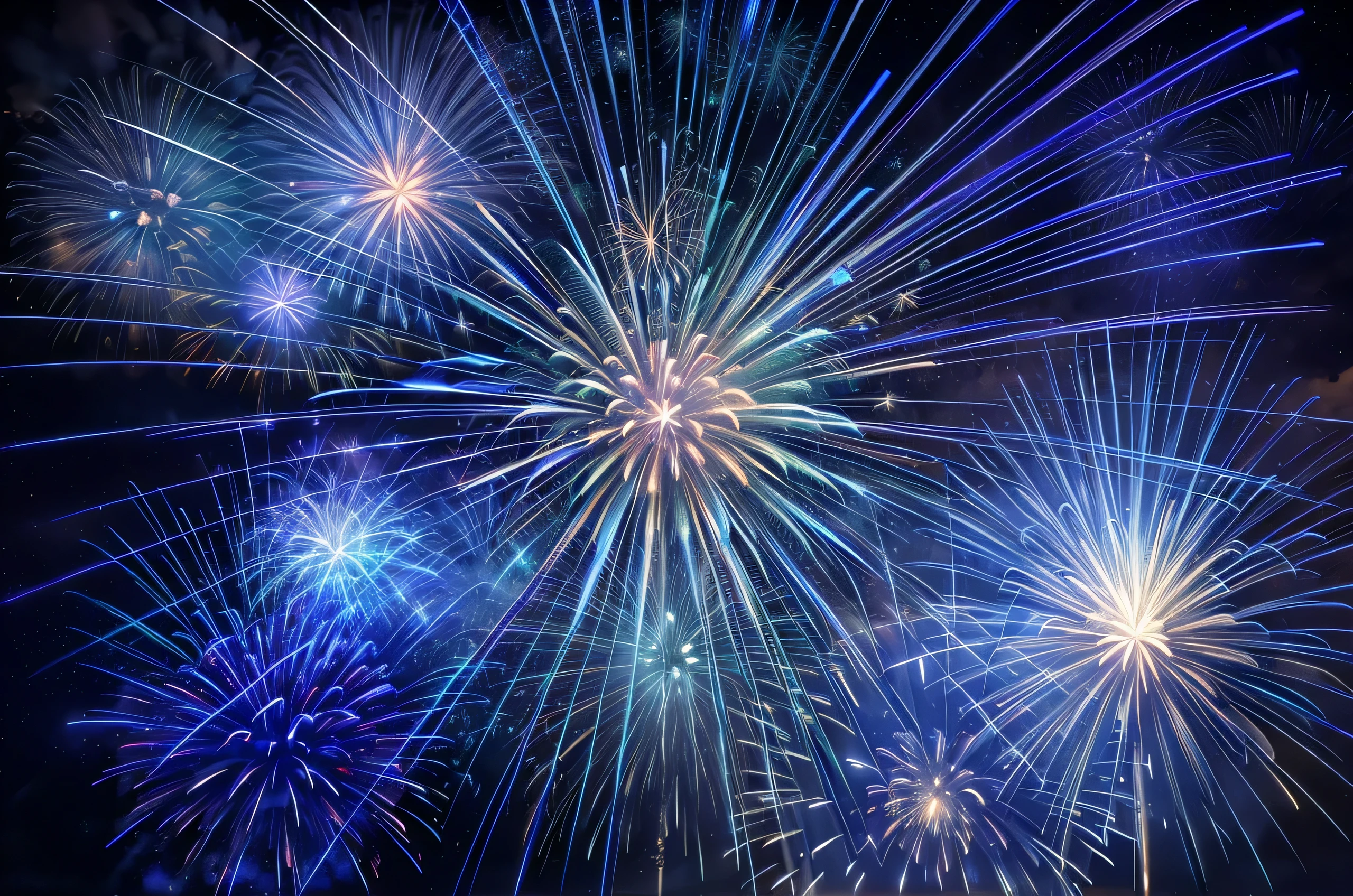 fireworks are lit up in the night sky with blue and green colors, fireworks on the background, fireworks in background, fireworks in the background, fireworks, [ fireworks in the sky ]!!, firework smoke trails, firework, colourful explosion, celebrating, celebration, pyrotechnics, explosion of neon lights, pexels, shutterstock, istock, intricate sparkling atmosphere