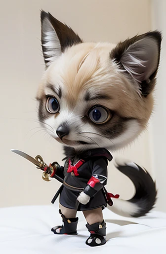 (((Animals,white monster, An illustration, Chibi))), (Sad face, fox head, wolf carcass, owl back wing, tail snake, four legs)