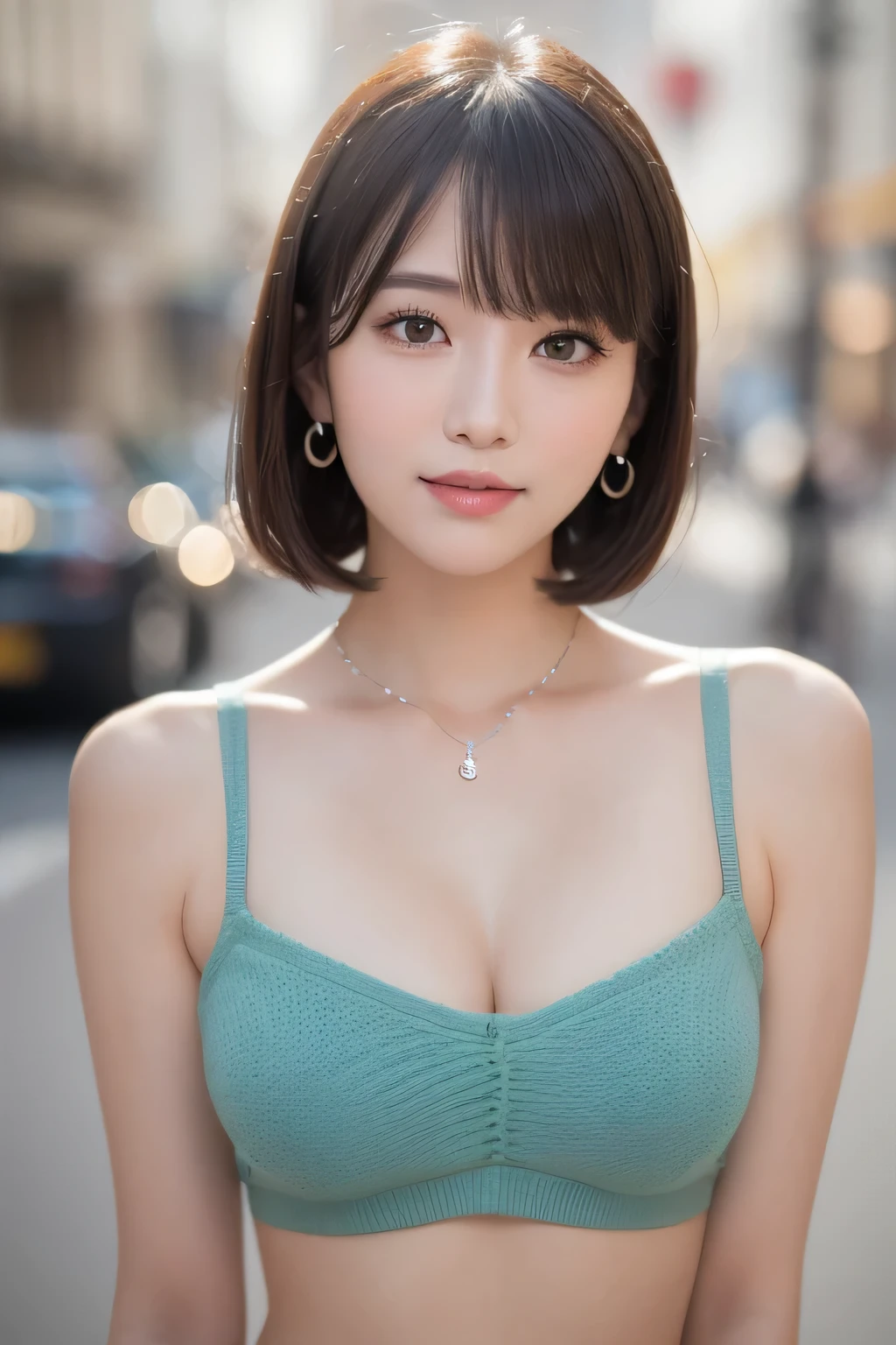 ((highest quality, 8K, masterpiece :1.3)), sharp focus:1.2, bright colors, Professional level, ((Bokeh effect)), shallow depth of field,
20 year old female, (Half Japanese and half German woman), 1 person,
Beautiful face with intelligence, A beautiful woman who emphasizes her supple body :1.3,
((Full body image from thighs, model body shape:1.5)), 頭w:1.4, beautiful woman with perfect style:1.4,
realistic skin texture, Fair skin, shiny skin,
Narrow shoulders and slender body, beautiful clavicle, thin arms, long and thin legs,
The beauty of slim abs :1.2, thin waist :1.2,
super detailed face, slim facial contour, beautiful small face, beautiful nose,
highly detailed eyes, long slit eyes, charming brown eyes, double eyelid, beautiful thin eyebrows, fine long eyelashes,
Plump and glossy pink lips, My cheeks turned red, beautiful teeth,
beautiful actress' perfect makeup, silver necklace, earrings,
light brown delicate soft hair, (feminine short bob, ponytail :1.2),
layer cut, (dull bangs:1.2),
(take a step back、Take a full body photo from a distance.:1.5), dynamic lighting,
open mouth half way, Staring in the direction of the camera with a dreamy expression,
She is wearing a green knit sweater of light fabric with open shoulders and chest。., The knit sweater is see-through and short..,
The bulge in your chest is beautiful, The chest is wide open in a V-shape., chest is visible,
stylish cityscape, You can see the beautiful sea in the distance, blur the background,
(standing in a beautiful posture, striking an attractive pose :1.5), raise your hands above your face,
that'it's raining, create a magical atmosphere., (Clothes get wet and become transparent, perspective from below),