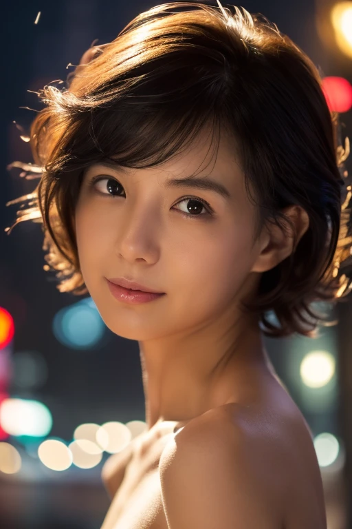Random pose, Mix 4, (8k, Raw photo, highest quality, masterpiece: 1.45), (Realistic, Photorealistic: 1.37), One Girl, cute, Laughter、Cityscape, night, Professional Lighting, Photon Mapping, Radio City, Physically Based Rendering, Gradient black hair, Gray Hair, Short Curly Hair, Handsome, With a girl, Small breasts,Off-the-shoulder dress, highest qualityの写真, High resolution, 1080p, (Clear Face), (Detailed face description), (Detailed hand description), (masterpiece), Realistically, Extreme light and shadow, Disheveled Hair, masterpiece, Rich details, (Beautiful Faces), (highest qualityの写真), (masterpiece), (Finely grained), dual、Look in front of you, Thin clavicle,Emphasis on armpits、Show lower milk