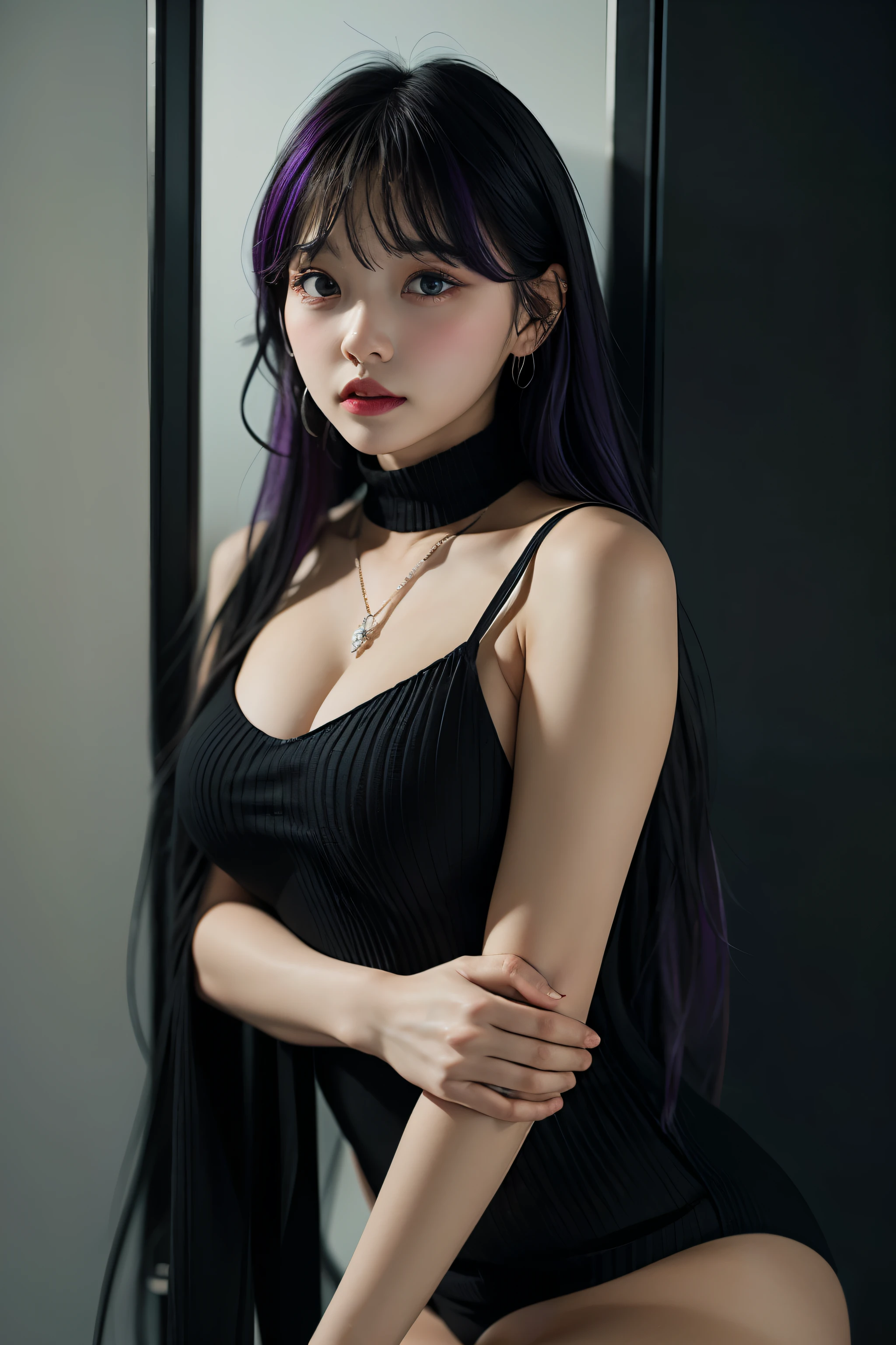 8K, High resolution, purple hair,