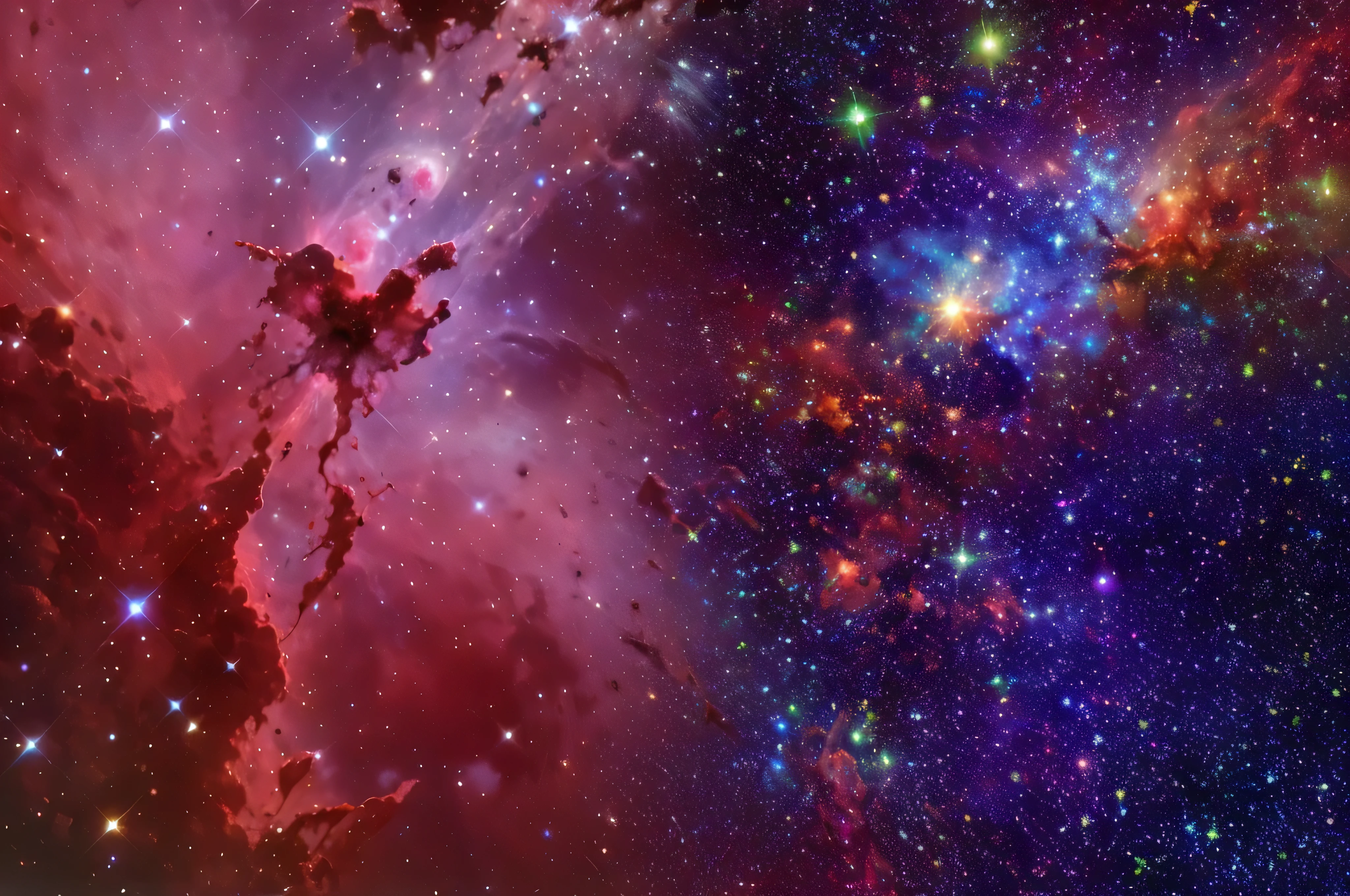 arafed image of a star filled sky with a nebula in the background, cosmic and colorful, nebulae colors, red and purple nebula, colorful torn nebulas, colorful nebulas, stars and nebula, nebulae background, galaxy and nebulas, in a nebula, cosmic nebulae, radiant nebula colors, galaxies and nebulae, cosmic imagery