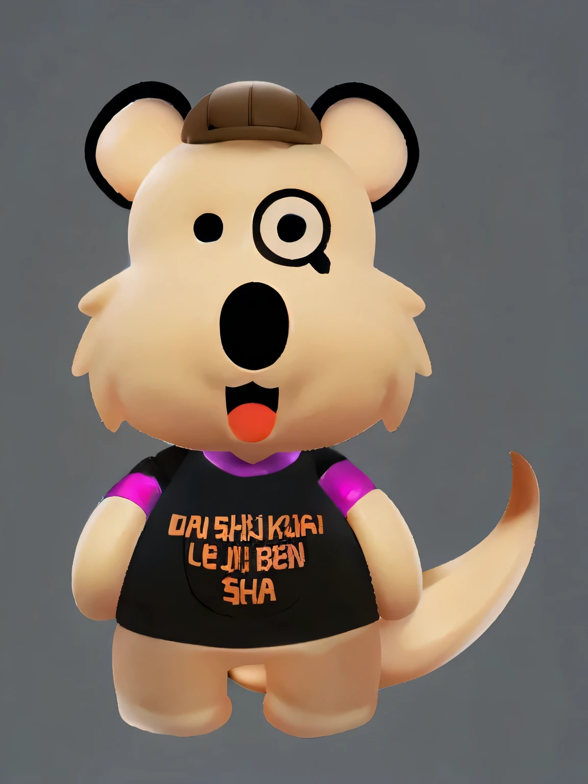 Cartoon bear,Black shirt,Purple collar,Purple collar, Japanese mascot 3D model, merge characters, Cartoon rendering key shots, charming 3 d render, charming character, stylized characters, character render, Overclocked rendering, 3D rendering stylization, (((luke chueh))), Stylize for 3D rendering, charming! C4D