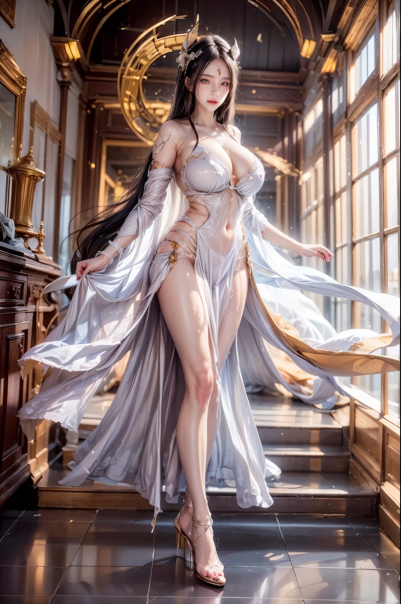 realistic, 1gril, naked, per HD, 12k, mask, wear Allstars shoes, Slim body, rather big body, six pack body, big round breasts, no clothes, beautiful breasts, looking at the camera, sitting on the sofa, transparent and clear genitals, long black hair, drenched in sweat, face details, person details, body details, clothing details, hair details, body details, body details, breast details, vagina details, clothing, eye details, sweat details, water details, pose (knees bent and legs wide apart ) whole body
