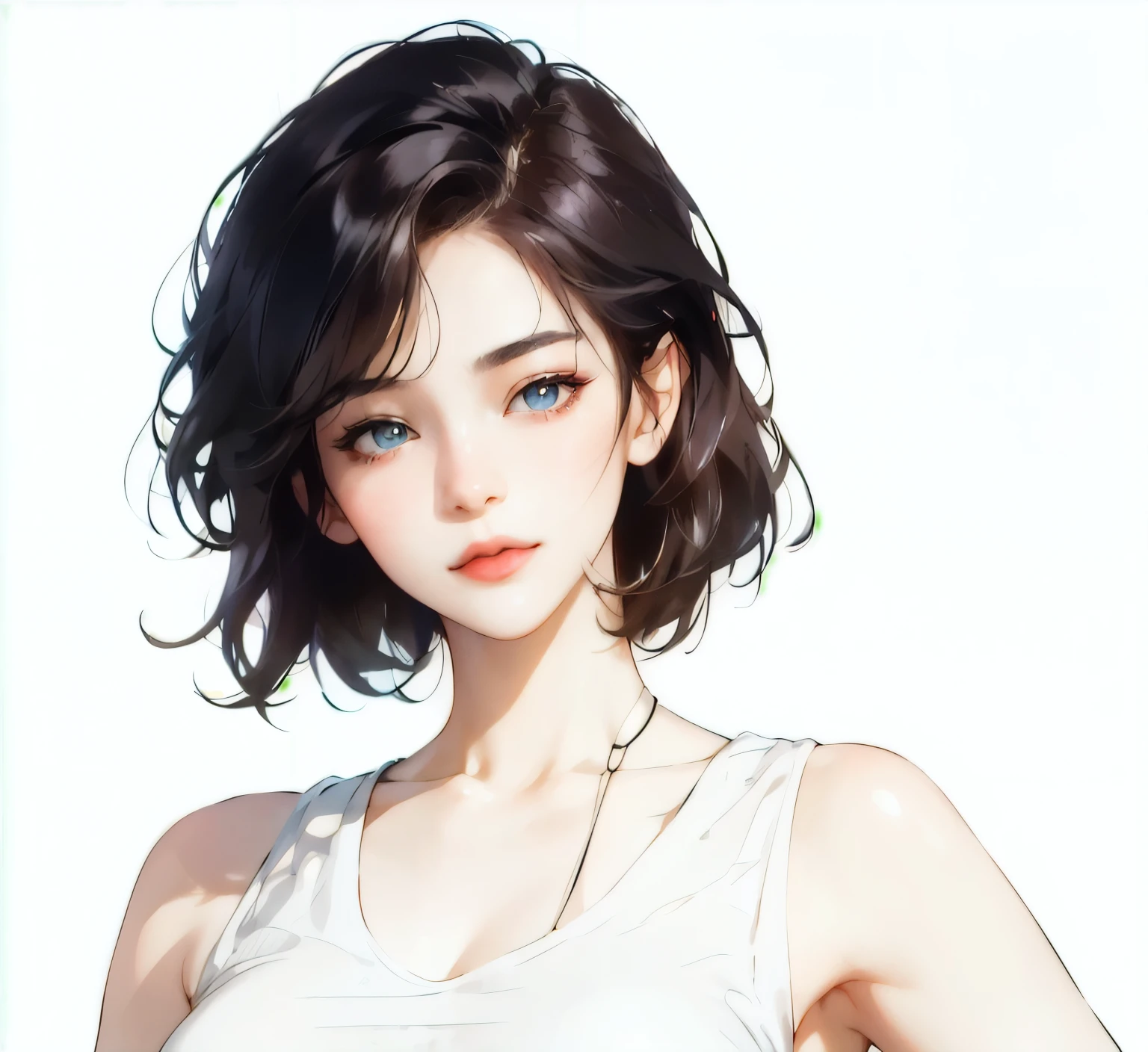 stylized(bob short hair、wavy)、(real picture:1.4)、(Surreal:1.4)、(actual:1.3)、(soft light:1.05)、(Improved cinematic lighting quality:0.9)、32k、1 girl in、20 year old girl、actual lighting、、face light、Ray tracing、(bright light:1.2)、(Quality improvement:1.4)、(actual textured skin of the highest quality:1.4)、delicate eyes、Detailed faces、high quality eye、(tired, sleepy and content: 0.0)、face close-up、t-shirt、(Enhance the sense of grandeur of body lines:1.1)、