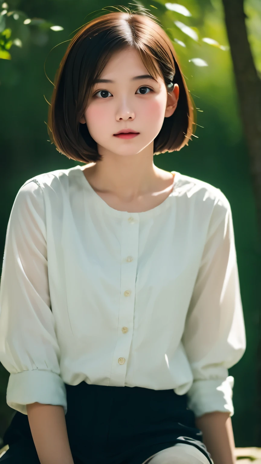highest quality, (dramatic lighting:0.7), masterpiece, high angle shot, raw photo of (21 year old woman with short pale hair, look up at the audience), cute, (Wearing tattered combat fatigue, confused), (Sitting in the tank), portrait, perfect face, enchanting eyes, vivid details, (very detailed肌), software, (bluish:0.6), (dirty:0.8), (Bloodstained:0.7), key lighting, (Backlight:0.5), medium depth of field, Photographed with Canon 5D, 50MM lens, f/4 apertures, (very detailed, intricate details), sharp focus, calm colors, 8K, confused, 8mm film grain, War Photos