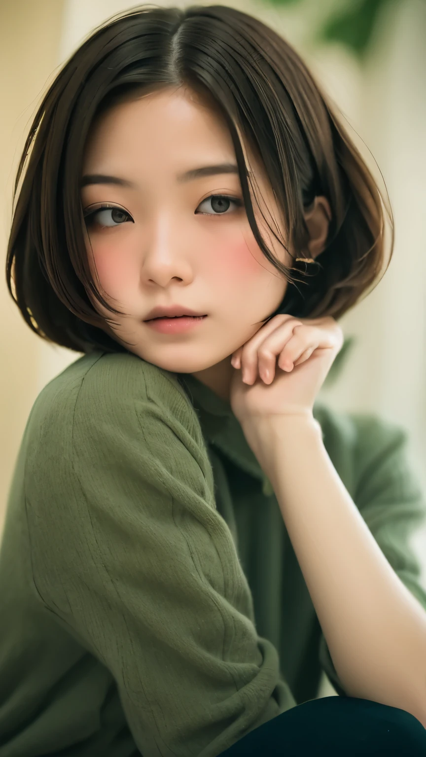 highest quality, (dramatic lighting:0.7), masterpiece, high angle shot, raw photo of (21 year old woman with short pale hair, look up at the audience), cute, (Wearing tattered combat fatigue, confused), (Sitting in the tank), portrait, perfect face, enchanting eyes, vivid details, (very detailed肌), software, (bluish:0.6), (:0.8), (Bloodstained:0.7), key lighting, (Backlight:0.5), medium depth of field, Photographed with Canon 5D, 50MM lens, f/4 apertures, (very detailed, intricate details), sharp focus, calm colors, 8K, confused, 8mm film grain, War Photos