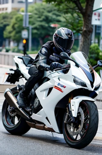 best quality, detailed, beautiful, insanely detailed, absurdres,perfect anatomy,
Japanese woman,black hair,27 years old,
(slender),
no helmet,cbr1000rr-r running down the street,full body shot, back shot