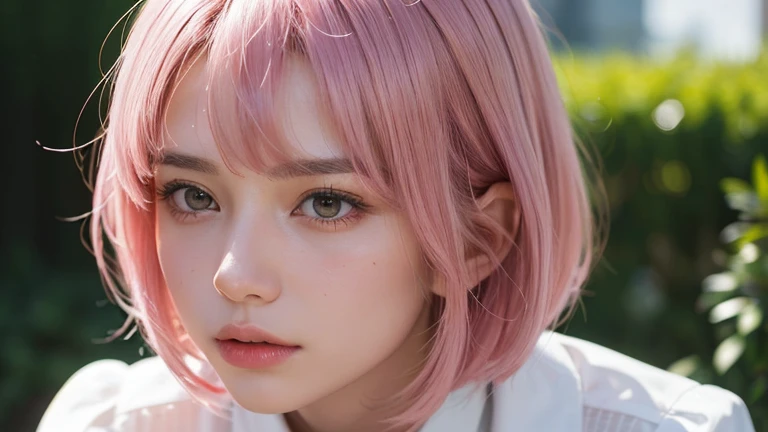 (bob cut hair, pink hair:1.2),(wearing a blouse:1.2),1 girl,Japanese,21 years old,(small breasts:1.3),(highest quality,masterpiece:1.3,超A high resolution,),(Super detailed,caustics),(Photoreal:1.4,RAW shooting,)ultra-realistic capture,very detailed,High resolution 16K human skin close-up。 natural skin texture、,The pores are、、、、Must be detailed enough to be easily identified。 Skin should look even-toned and healthy。 Use natural light and color, sad expression, look at the camera, perfect dynamic composition, outdoor, A scene from a movie