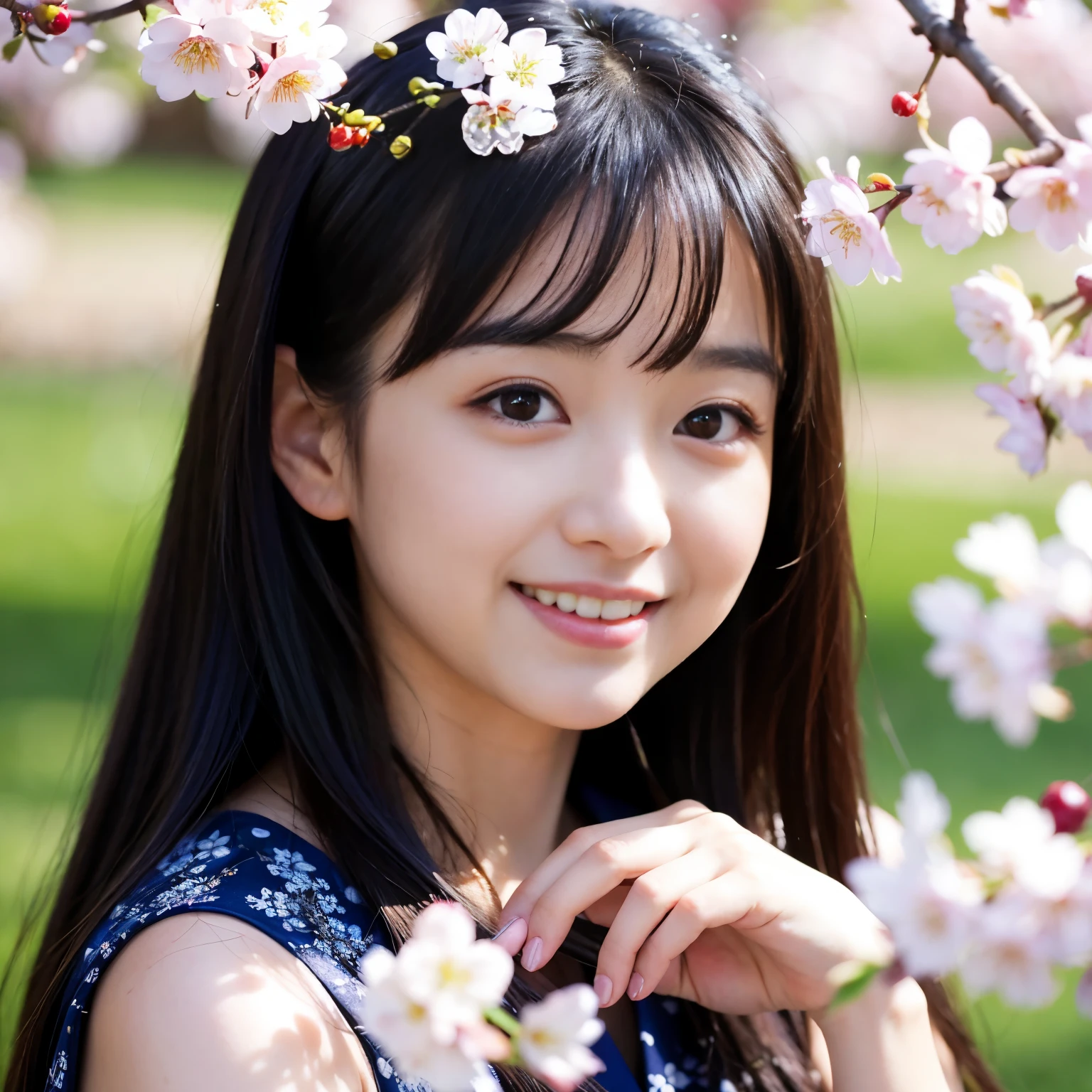 Best-quality, Masterpiece, Ultra-High-Resolution, (Photorealistic:1.4), Raw-Photo, 1girl, the most famous Japanese idol, ((overjoyed to see the first cherry blossoms)), (extremely cute face like the most popular Japanese idol, (extremely beautiful big-black-eyes), extremely beautiful hair), extremely beautiful skins, extremely beautiful long-eyelashes, extremely beautiful lips, detailed cute-face, detailed big-black-eyes, detailed cherry blossoms