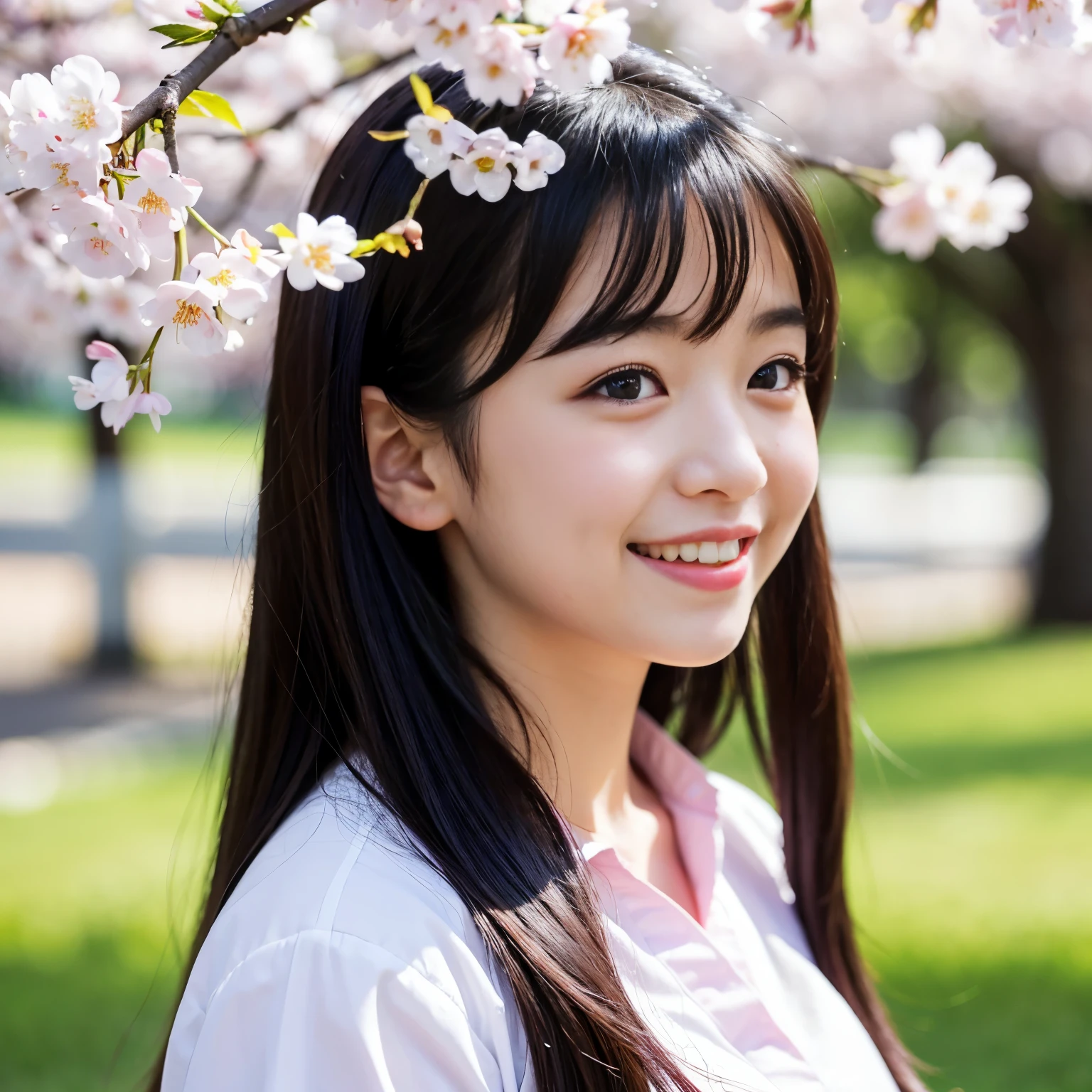Best-quality, Masterpiece, Ultra-High-Resolution, (Photorealistic:1.4), Raw-Photo, 1girl, the most famous Japanese idol, ((overjoyed to see the first cherry blossoms)), (extremely cute face like the most popular Japanese idol, (extremely beautiful big-black-eyes), extremely beautiful hair), extremely beautiful skins, extremely beautiful long-eyelashes, extremely beautiful lips, detailed cute-face, detailed big-black-eyes, detailed cherry blossoms
