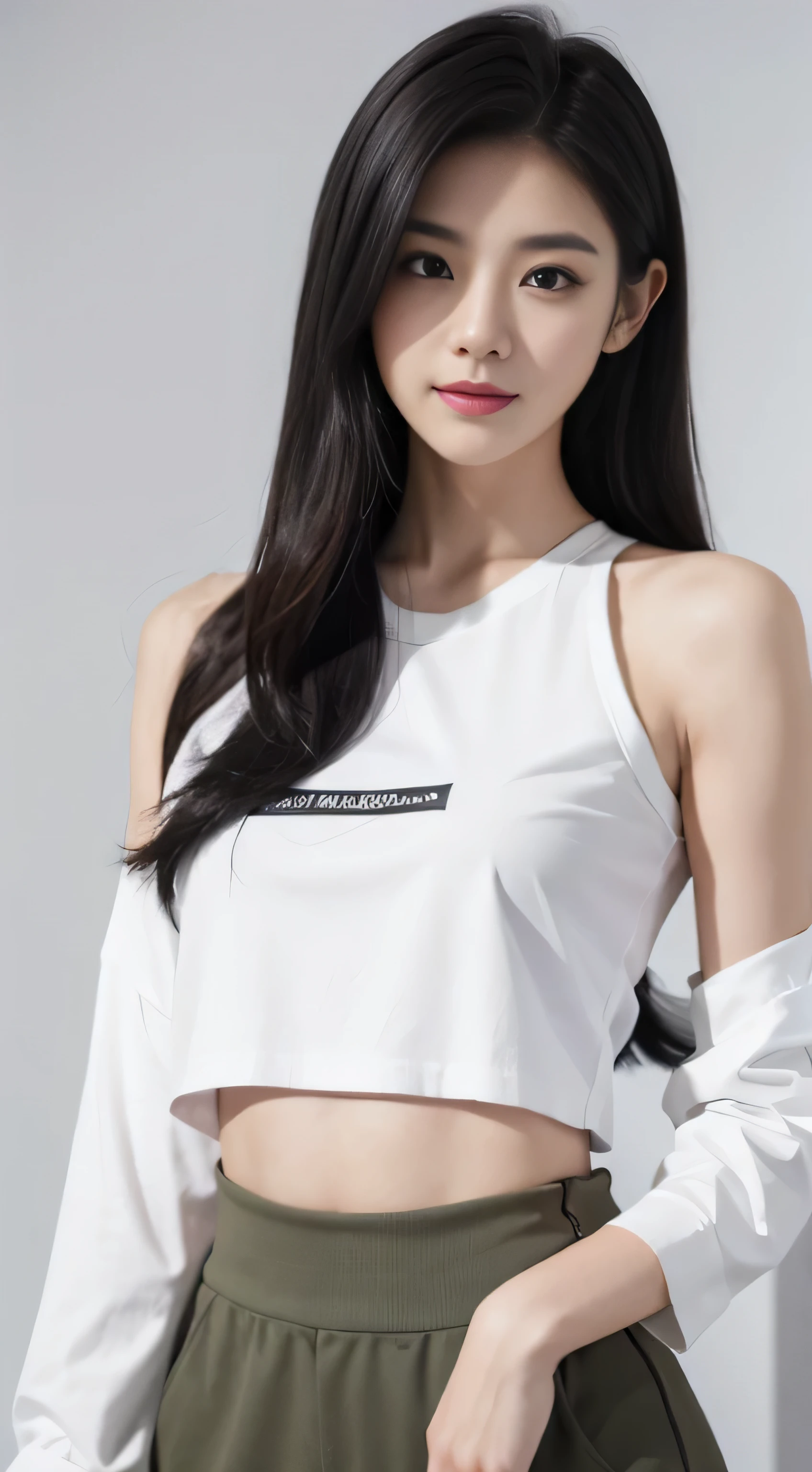 (highest quality, masterpiece:1.4), Realistic, Detailed skin, throw, View your viewers, (street, city:1.2), 1 girl, (Korean mixed race, K-Pop Idols:1.2), Pale skin, (Slender body, Thin thighs:1.25), Thigh Gap, Large Breasts, (Cleavage:1.2), (White camisole, Very short shorts), belly button