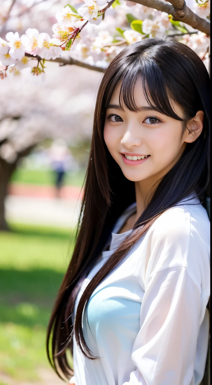 Best-quality, Masterpiece, Ultra-High-Resolution, (Photorealistic:1.4), Raw-Photo, 1girl, the most famous Japanese idol, ((overjoyed to see the first cherry blossoms)), wearing spring-clothes with cute-design, (extremely cute face like the most popular Japanese idol, (extremely beautiful big-black-eyes), extremely beautiful hair), extremely beautiful skins, extremely beautiful long-eyelashes, extremely beautiful lips, detailed cute-face, detailed big-black-eyes, detailed cherry blossoms, detailed spring-clothes, detailed cute-design