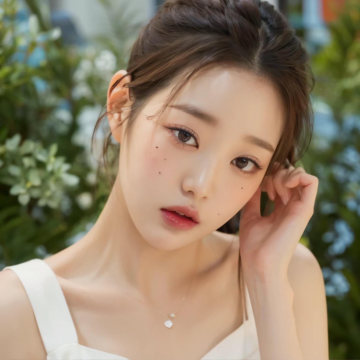 Un primer plano de una mujer con el pelo largo y pelinegro, Wonyoung de IVE, Retrato de Wonyoung de IVE, Wonyoung de IVE, Jang Wonyoung de IVE, maquillaje popular de Corea del Sur, Wonyoung de IVE, Retrato Wonyoung IVE, Tono de piel rosa pastel, Wonyoung de IVE, maquillaje coreano popular