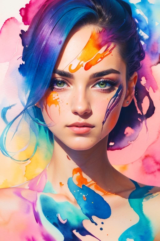 (8k, best quality, masterpiece:1.2),(best quality:1.0), (ultra highres:1.0), watercolor, a beautiful woman, shoulder, hair ribbons, by agnes cecile, half body portrait, extremely luminous bright design, pastel colors, (ink:1.3), autumn lights