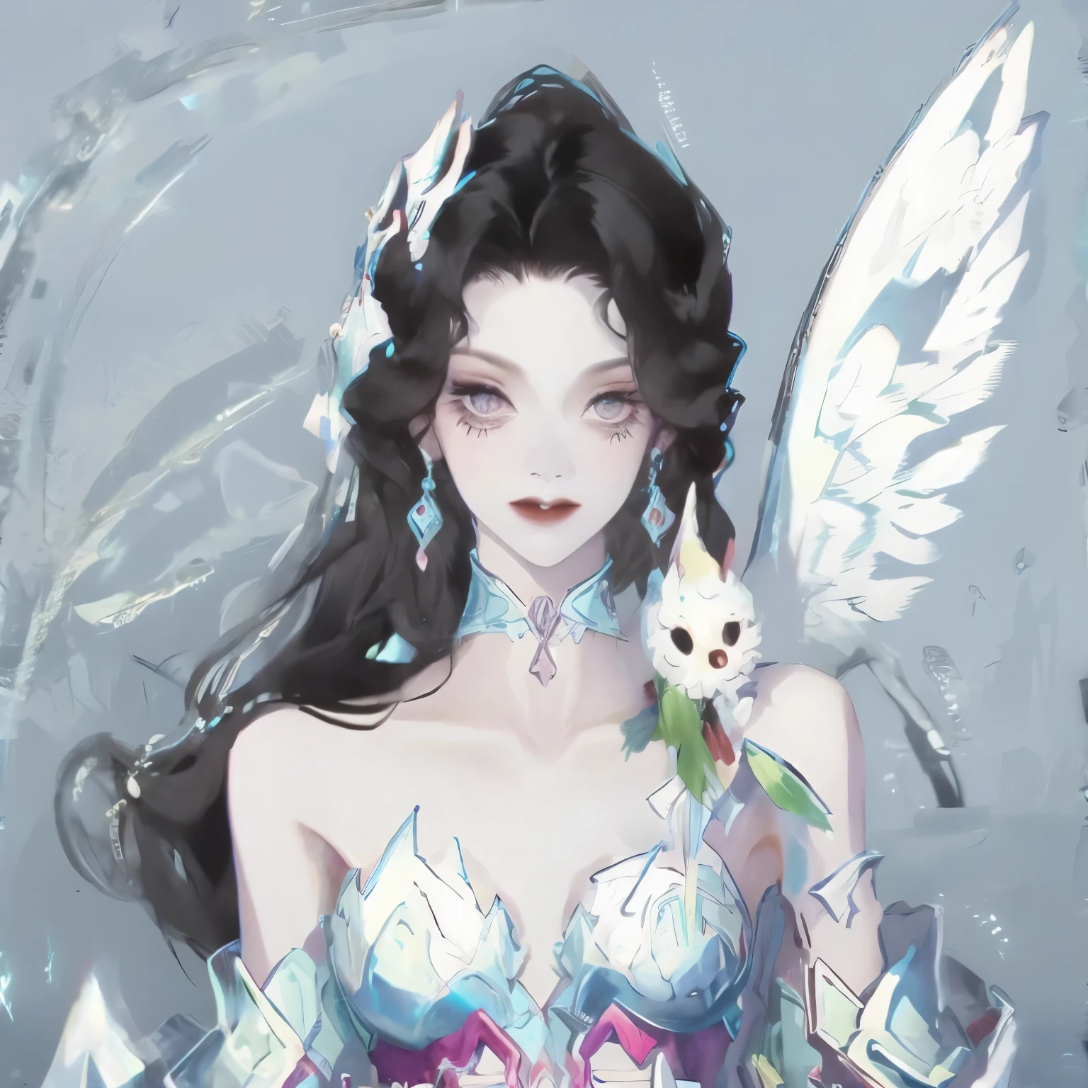 flower spirit, butterfly wings，black hair