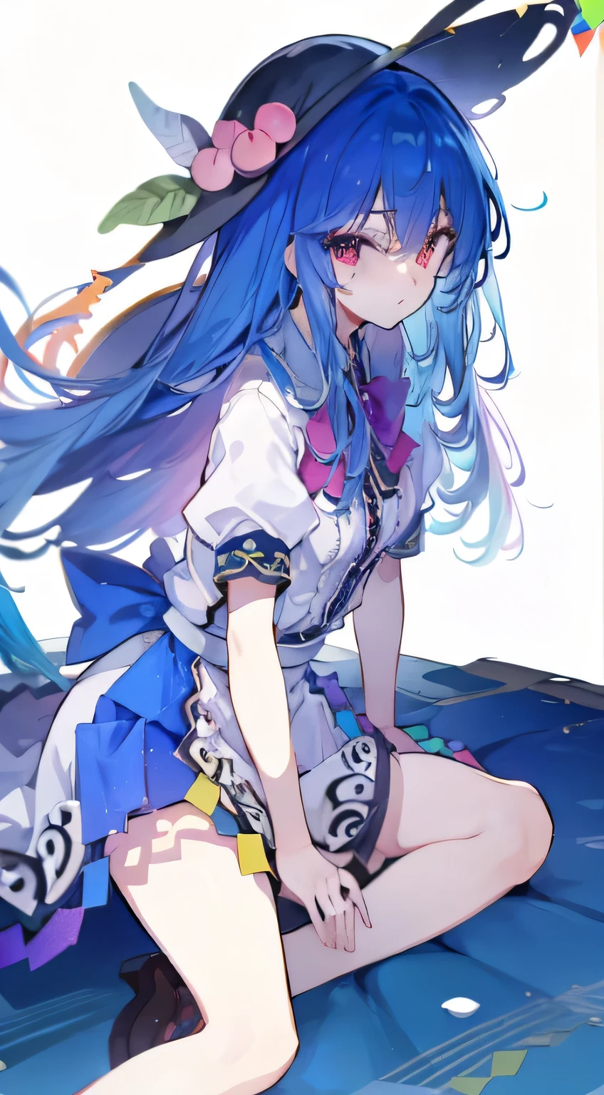 (masterpiece),best quality, expressive eyes, perfect face,sit, sit on ground, legs on the ground, 1girl,
big breasts, H cup, Good breasts, Put your hands on your waist,Fair, Gorgeous,japanese manga,girl,Laura,young angel, blue hair, blue haired,tent , tent chest, tent breast, floating clothes，flat chest，bad milk，Nagiko Fujisaki，blue hairs，long, straight hair，long hair，