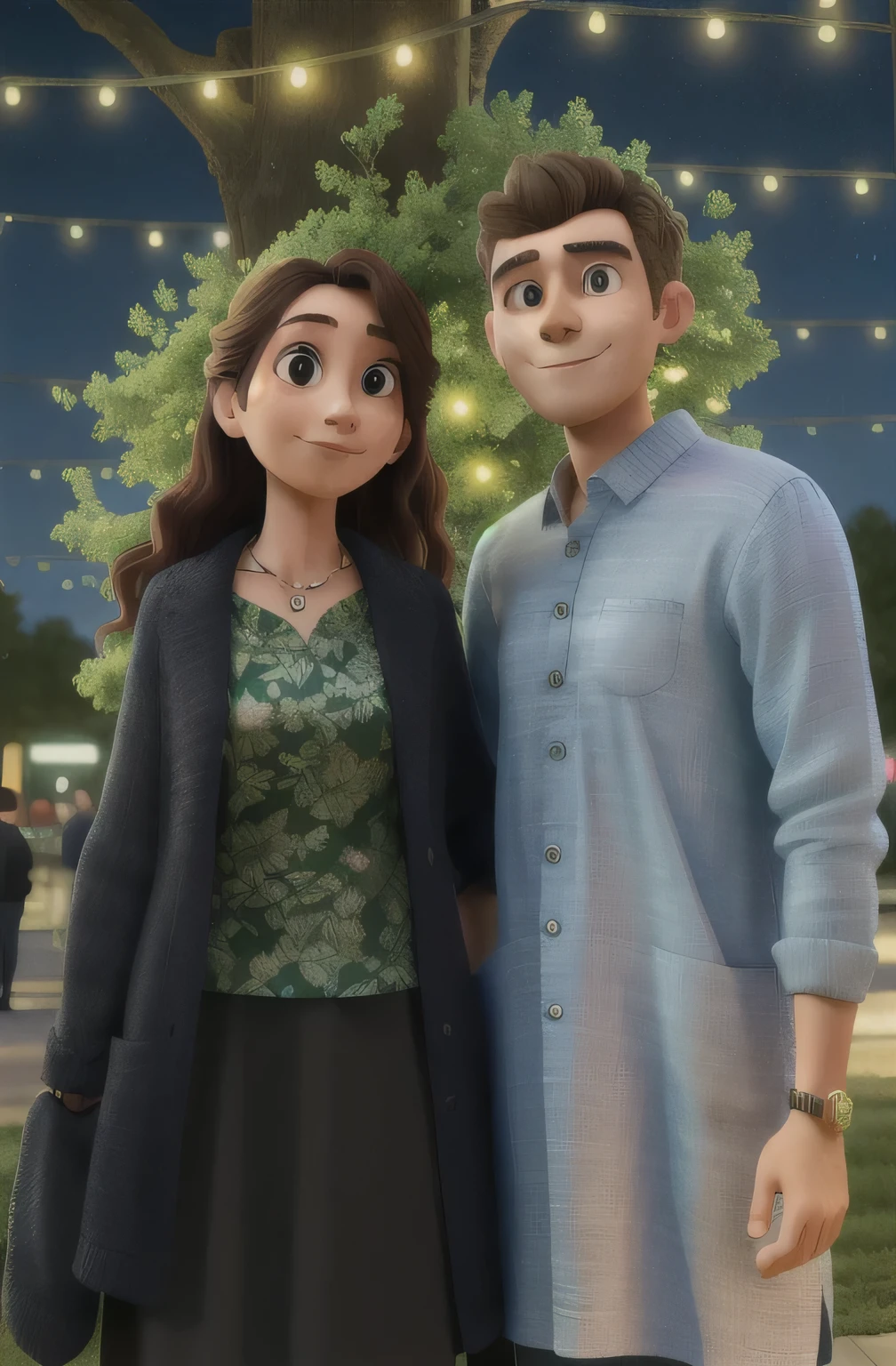 there are two people standing next to each other in front of a tree, lovely couple, at night time, shot on nikon z9, full body photogenic shot, photo taken with nikon d750, photo taken with nikon d 7 5 0, with glowing lights at night, post, candid picture, wearing a kurta, taken with sony alpha 9