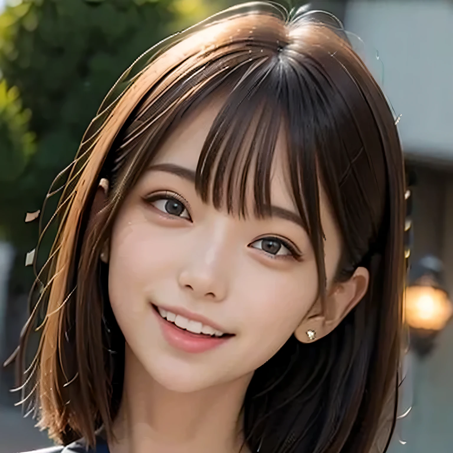 (Photoreal:1.4), (Super detailed), (highest quality), (best shadow), (masterpiece), ultra high resolution, 1 girl, (alone), bob hair, (Blue Silk Blouse:1.2), (big breasts), smile, Upper body, Depth of written boundary, With background: (living room)