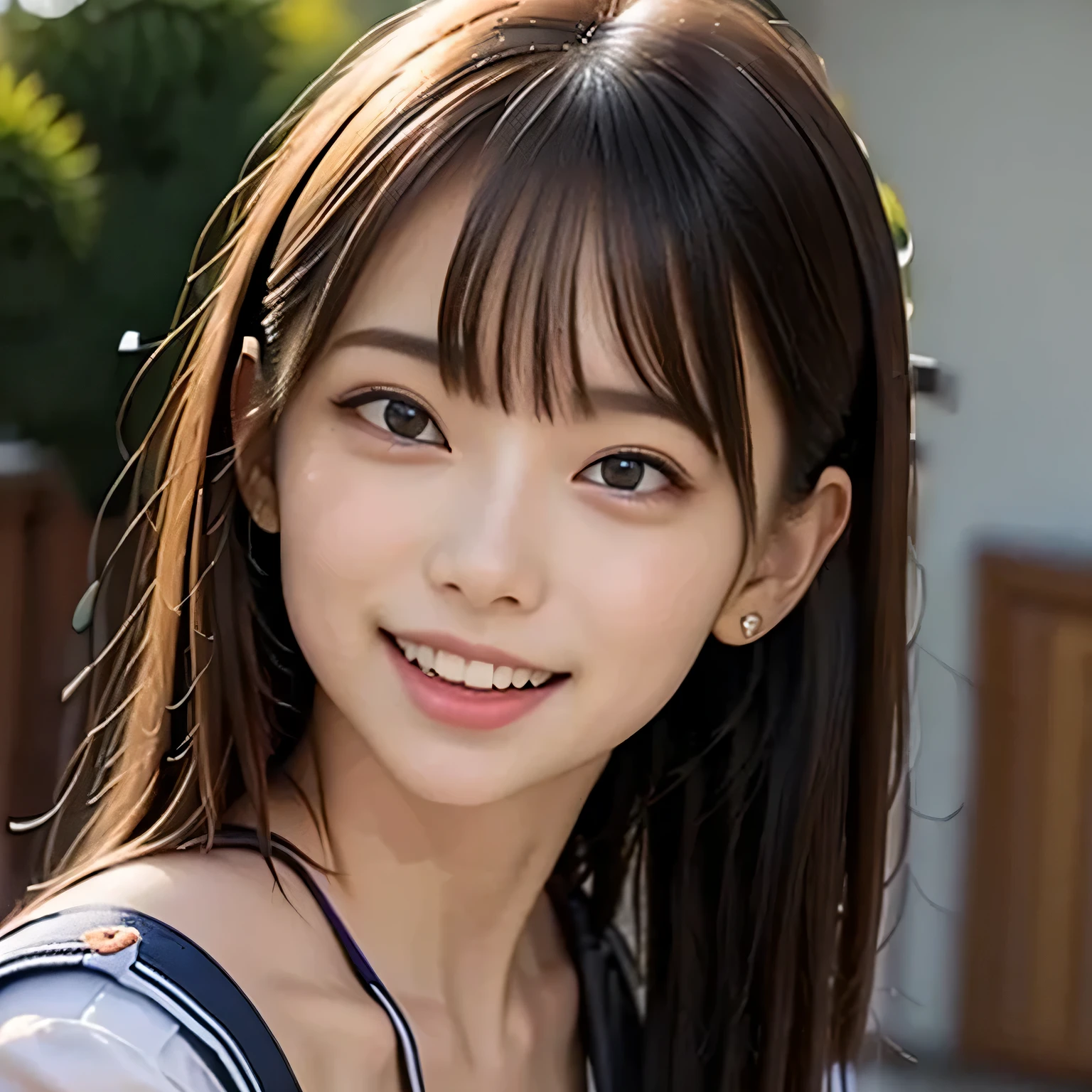 (Photoreal:1.4), (Super detailed), (highest quality), (best shadow), (masterpiece), ultra high resolution, 1 girl, (alone), bob hair, (purple silk blouse:1.2), (big breasts), smile, Upper body, Depth of written boundary, With background: (living room)