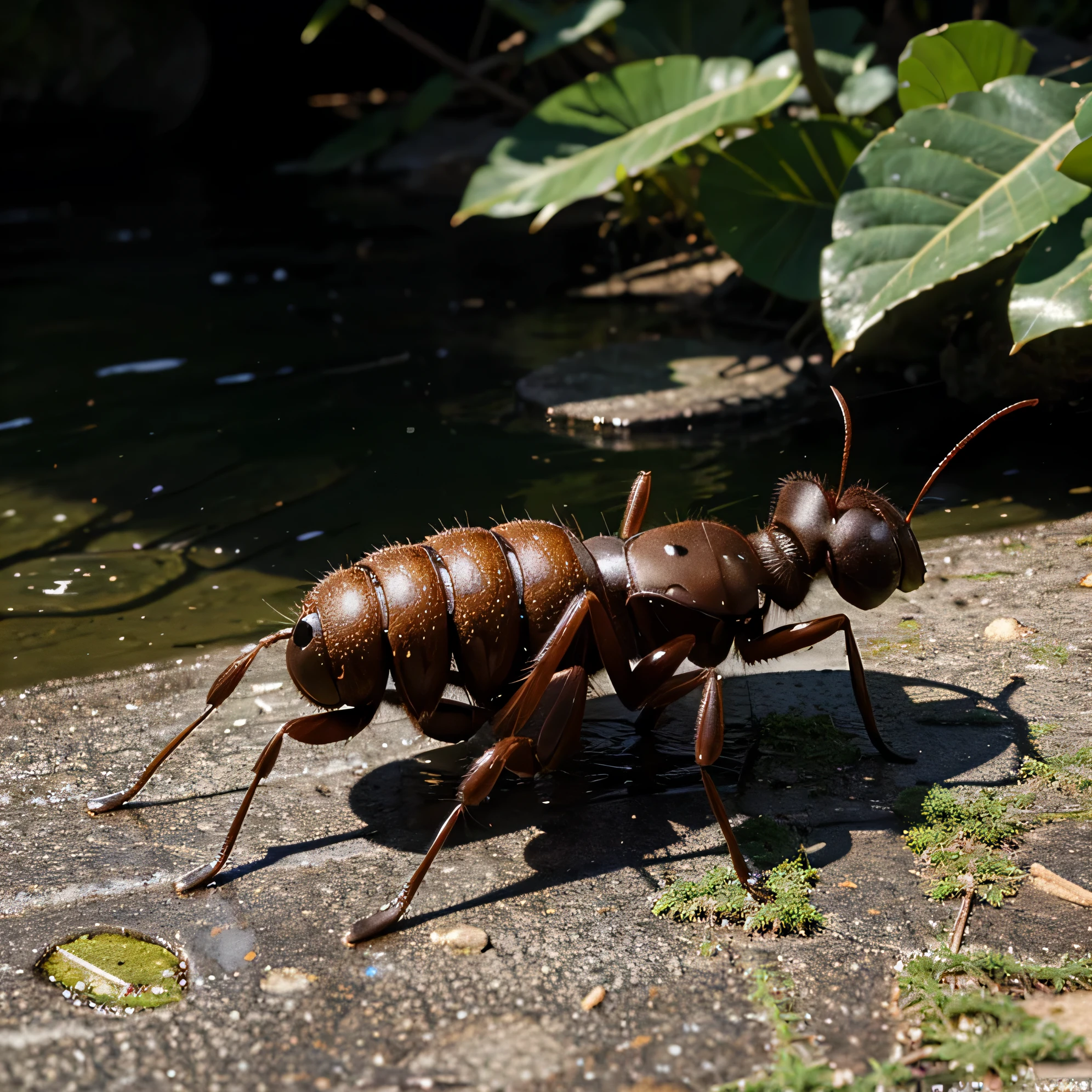 Ant at the water side