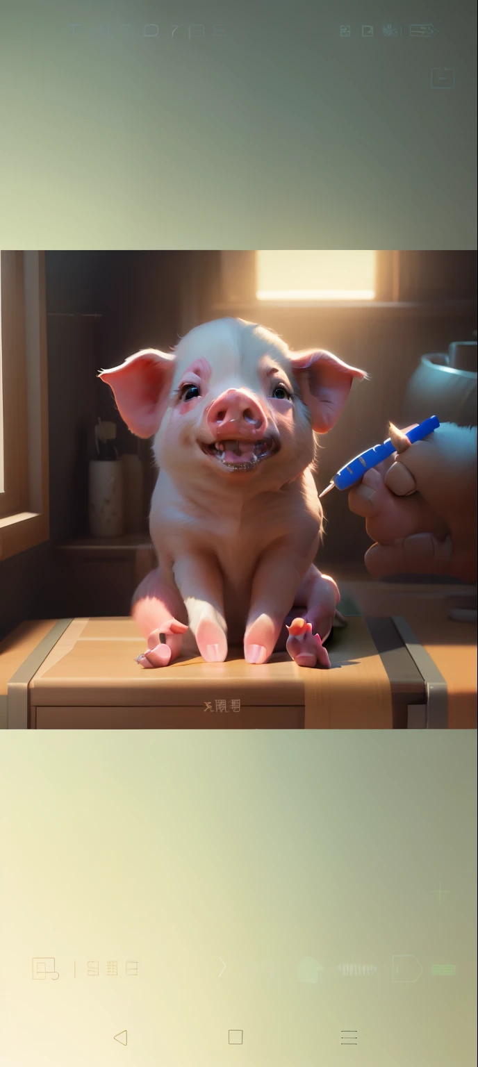 There is a pig sitting on the table with a toothbrush, cute numbers, Wojtek FUS, Lovely and detailed digital art, Surreal 3D illustration, piggy, 3D epic illustration, hyperrealistic illustration, Lovely detailed artwork, Hyper-realistic illustration, Lovely 3D rendering, by Ni Yuanlu, by Yao Tingmei, Stunning digital illustrations