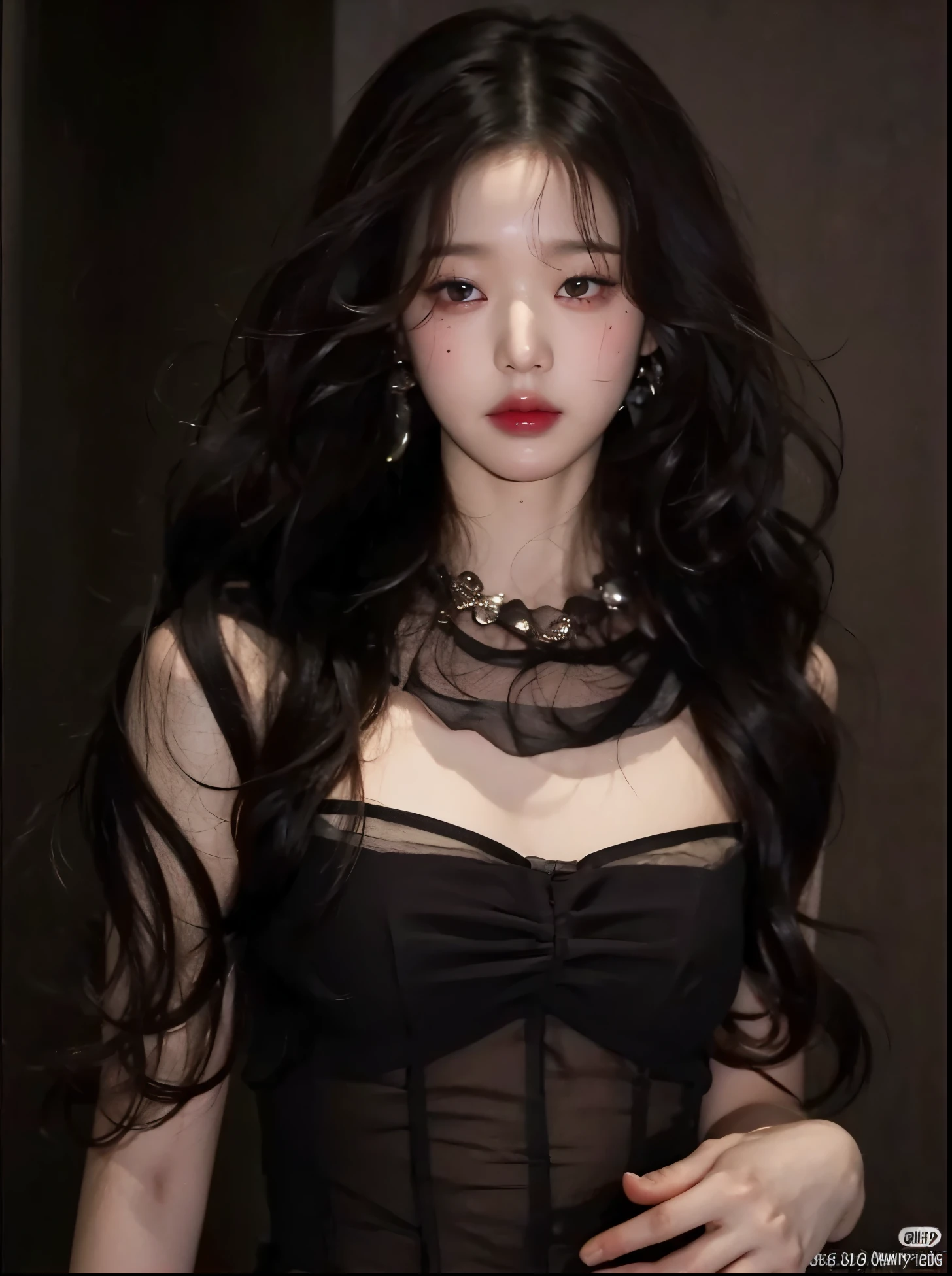 Un primer plano de una mujer con el pelo largo y pelinegro, Wonyoung de IVE, Retrato de Wonyoung de IVE, Wonyoung de IVE, Jang Wonyoung de IVE, maquillaje popular de Corea del Sur, Wonyoung de IVE, Retrato Wonyoung IVE, Tono de piel rosa pastel, Wonyoung de IVE, maquillaje coreano popular