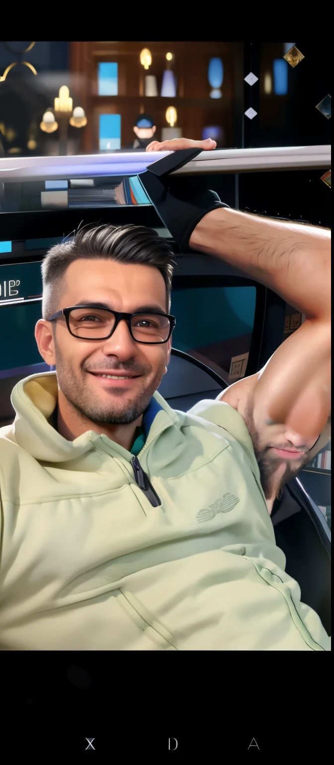 smiling man in black sweater and glasses with arms crossed, raphael personnaz, astor alexander, aykut aydogdu, carmelo blandino, alexandros pyromallis, henrique alvim corrêa, guillem h. pongiluppi, mateo dineen, federico pelat, andrei riabovitchevy