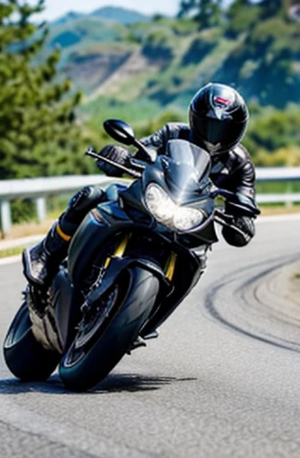 best quality, detailed, beautiful, insanely detailed, absurdres,perfect anatomy, Japanese woman,black hair,27 years old, (slender), (small breasts),Two racer replica motorcycles speeding down the highway