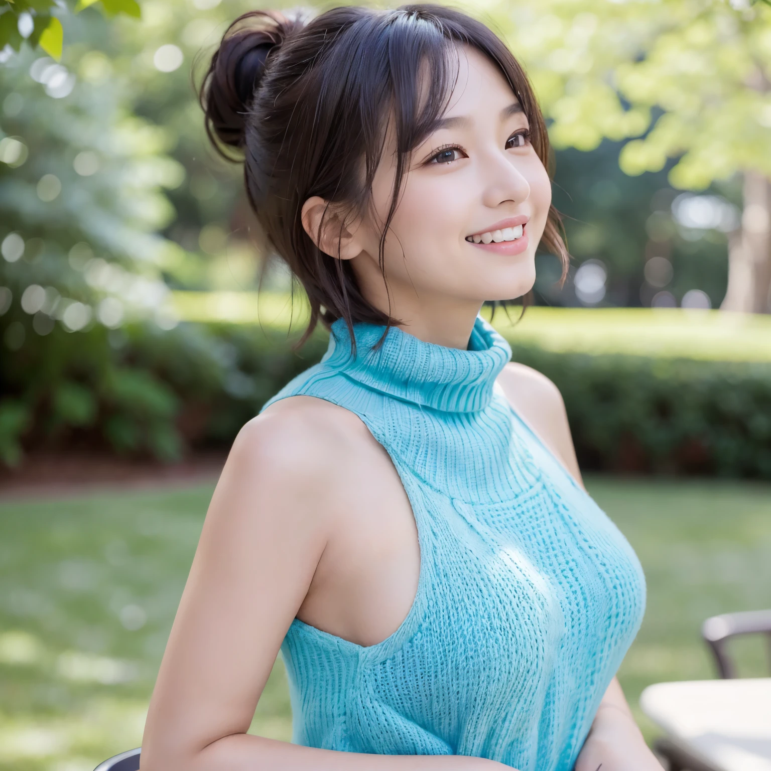 (highest quality、table top、8K、best image quality、Award-winning work)、(one young 10 year old girl:1.1)、(The turtleneck sweater that will kill your virginity:1.1)、(short hair:1.1)、(very young girl&#39;s face:1.1)、(angle from the side:1.1)、the biggest smile looking at me、(huge breasts:1.2)、perfect fit、(emphasize body line:1.2)、low length、(glamorous body:1.1)、(chubby body type:1.1)、(Beautiful park background with strong blur:1.1)、The most natural and perfect beauty park、A perfectly maintained normal park、stand gracefully、refreshing scenery、natural makeup、Ultra high definition beauty face、(Ultra high definition perfect teeth:1.1)、ultra high definition hair、Super high-definition sparkling eyes、(Super high resolution glossy skin:1.1)、Super high resolution glossy lips、(accurate anatomy:1.1)、(very bright and vivid:1.3)、(Beautiful skin that shines brightly:1.3)