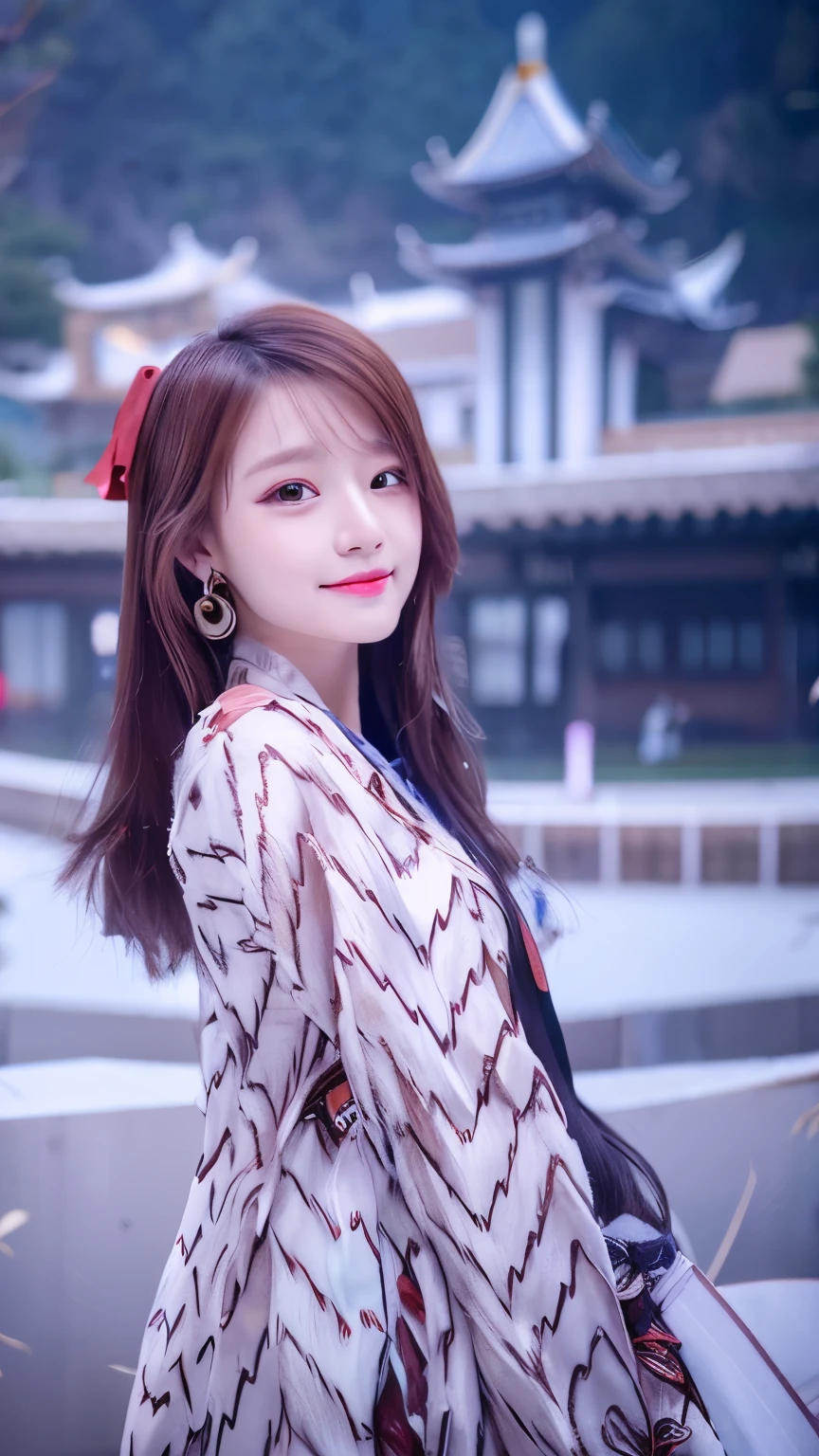 there is a woman with long hair wearing a white jacket and a bow tie, korean girl, realistic young anime girl, chinese girl, anime girl in real life, anime girl with long hair, white hime cut hairstyle, cute natural anime face, realistic anime 3 d style, beautiful anime girl, with cute - fine - face, beautiful anime portrait, beautiful south korean woman