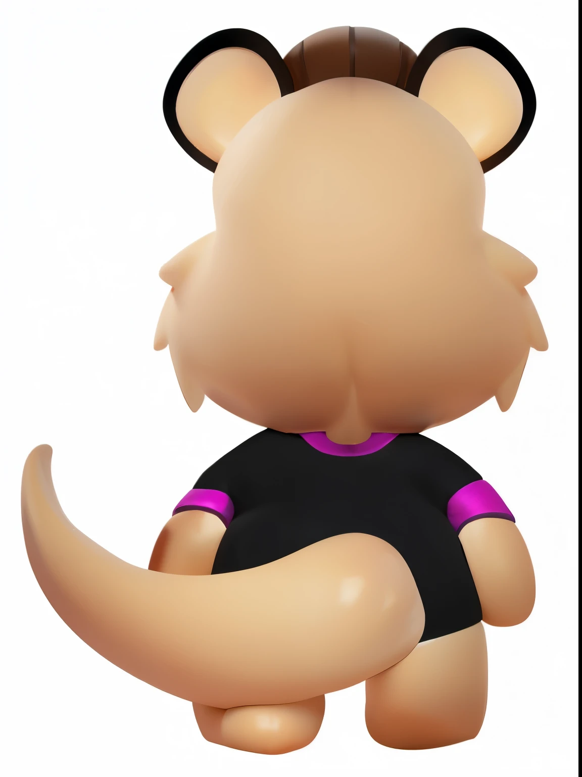 Cartoon bear wearing black shirt and purple collar, merge characters, display rendering, rendering art, Toon shading, oc rendering, textureless, back posture, Complete character body, Tik, Full body view from a distance, Toon - Shading, Advanced Digital Chibi Art, stylized characters, Rear view, Asriel Dremul, No gradient