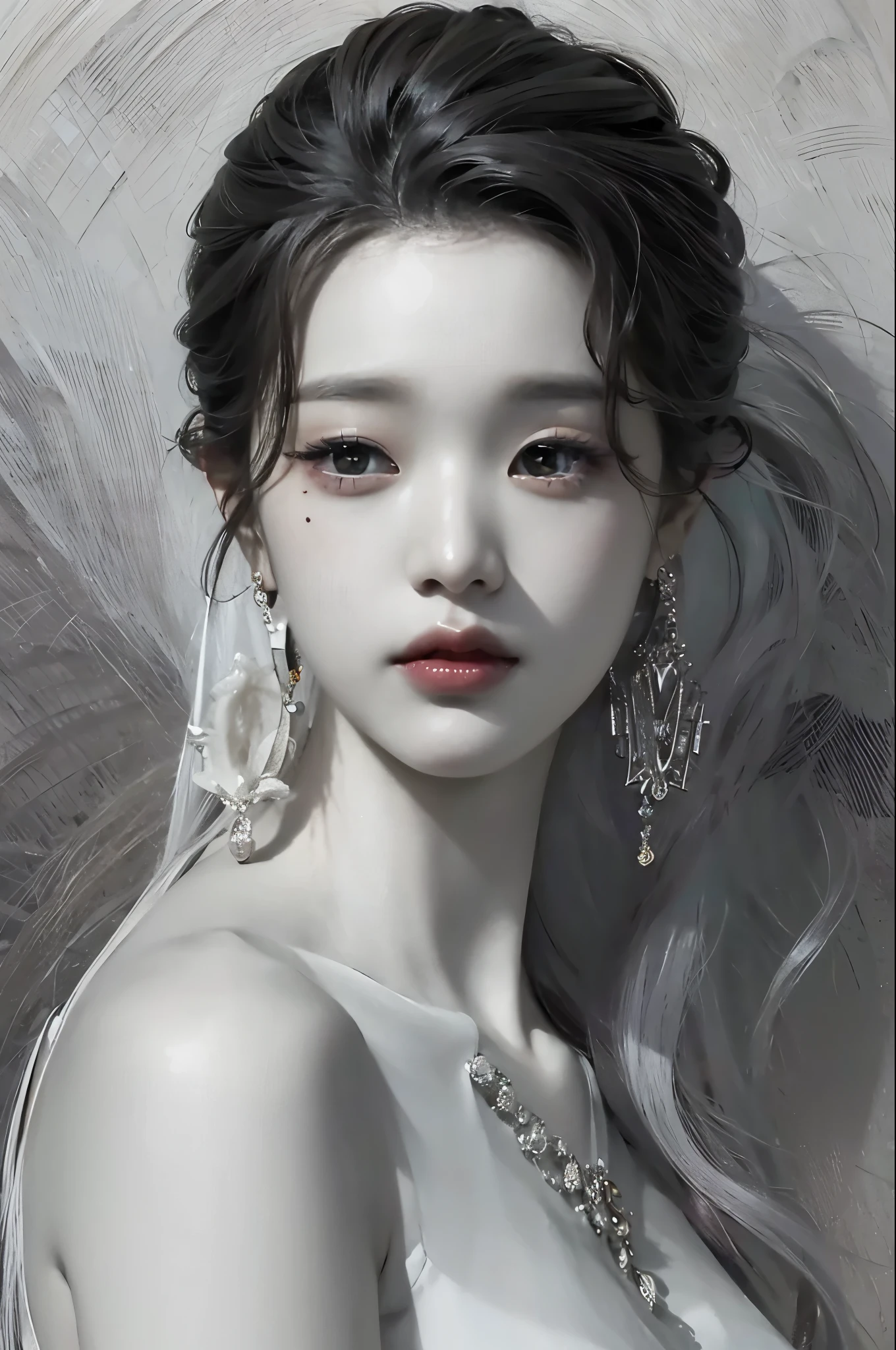 Un primer plano de una mujer con el pelo largo y pelinegro, Wonyoung de IVE, Retrato de Wonyoung de IVE, Wonyoung de IVE, Jang Wonyoung de IVE, maquillaje popular de Corea del Sur, Wonyoung de IVE, Retrato Wonyoung IVE, Tono de piel rosa pastel, Wonyoung de IVE, maquillaje coreano popular