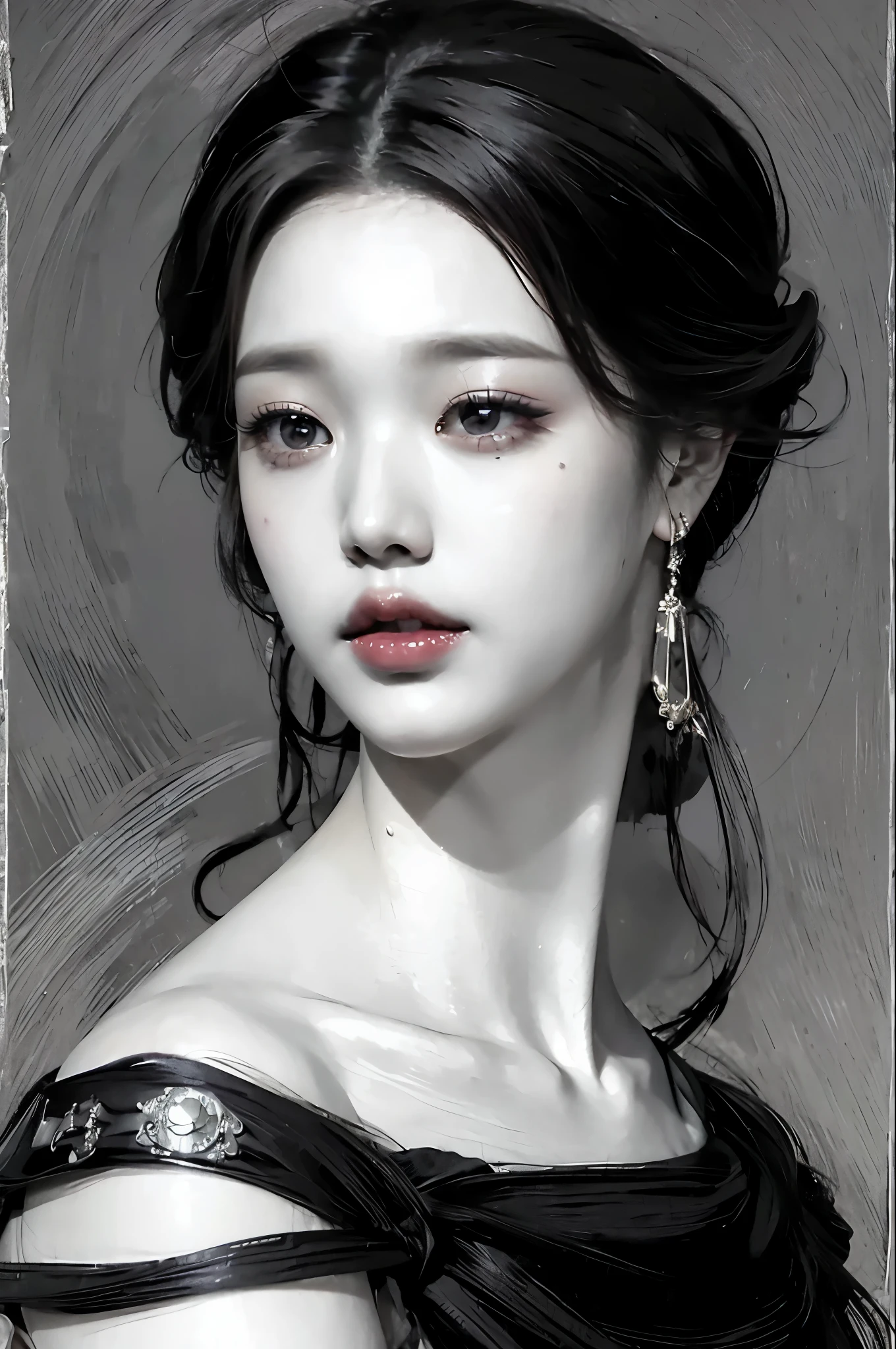 Un primer plano de una mujer con el pelo largo y pelinegro, Wonyoung de IVE, Retrato de Wonyoung de IVE, Wonyoung de IVE, Jang Wonyoung de IVE, maquillaje popular de Corea del Sur, Wonyoung de IVE, Retrato Wonyoung IVE, Tono de piel rosa pastel, Wonyoung de IVE, maquillaje coreano popular