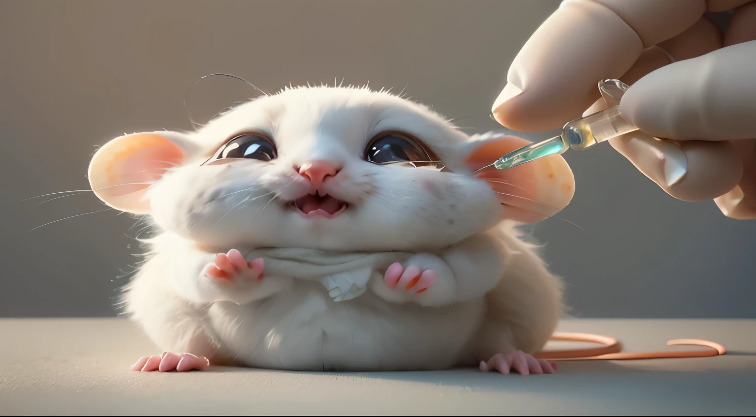 Someone is holding the vaccine，A mouse is being vaccinated, cute numbers, Lovely detailed digital art, Lovely 3 d render, Surreal 3D illustration, Lovely detailed artwork, Lovely digital art, Lovely! C4D, hyperrealistic illustration, hyperrealistic illustration, Lovely mouse pokemon, Hyper-realistic 3D digital art