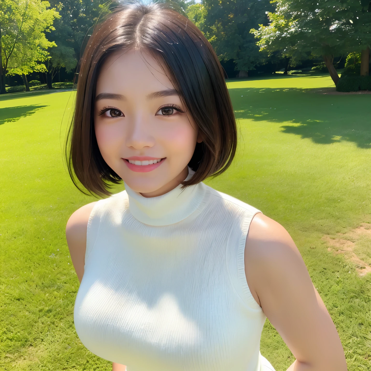 (highest quality、table top、8K、best image quality、Award-winning work)、(one young 10 year old girl:1.)、(Perfect sleeveless turtleneck knit sweater dress:1.3)、(short hair:1.1)、(very young girl's face:1.5)、the biggest smile looking at me、(huge breasts:1.7)、perfect fit、(emphasize body line:1.2)、low length、(glamorous body:1.2)、(chubby body type:1.2)、(Beautiful park background with strong blur:1.1)、The most natural and perfect beauty park、A perfectly maintained normal park、stand gracefully、refreshing scenery、natural makeup、Ultra high definition beauty face、(Ultra high definition perfect teeth:1.1)、ultra high definition hair、Super high-definition sparkling eyes、(Super high resolution glossy skin:1.1)、Super high resolution glossy lips、(accurate anatomy:1.1)、(very bright and vivid:1.3)、(Beautiful skin that shines brightly:1.3)