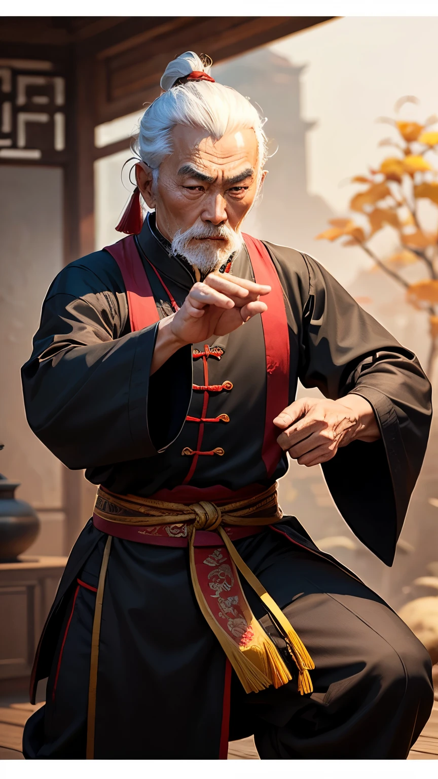 highest quality。masterpiece。detailed details。kung fu master chinese old man。