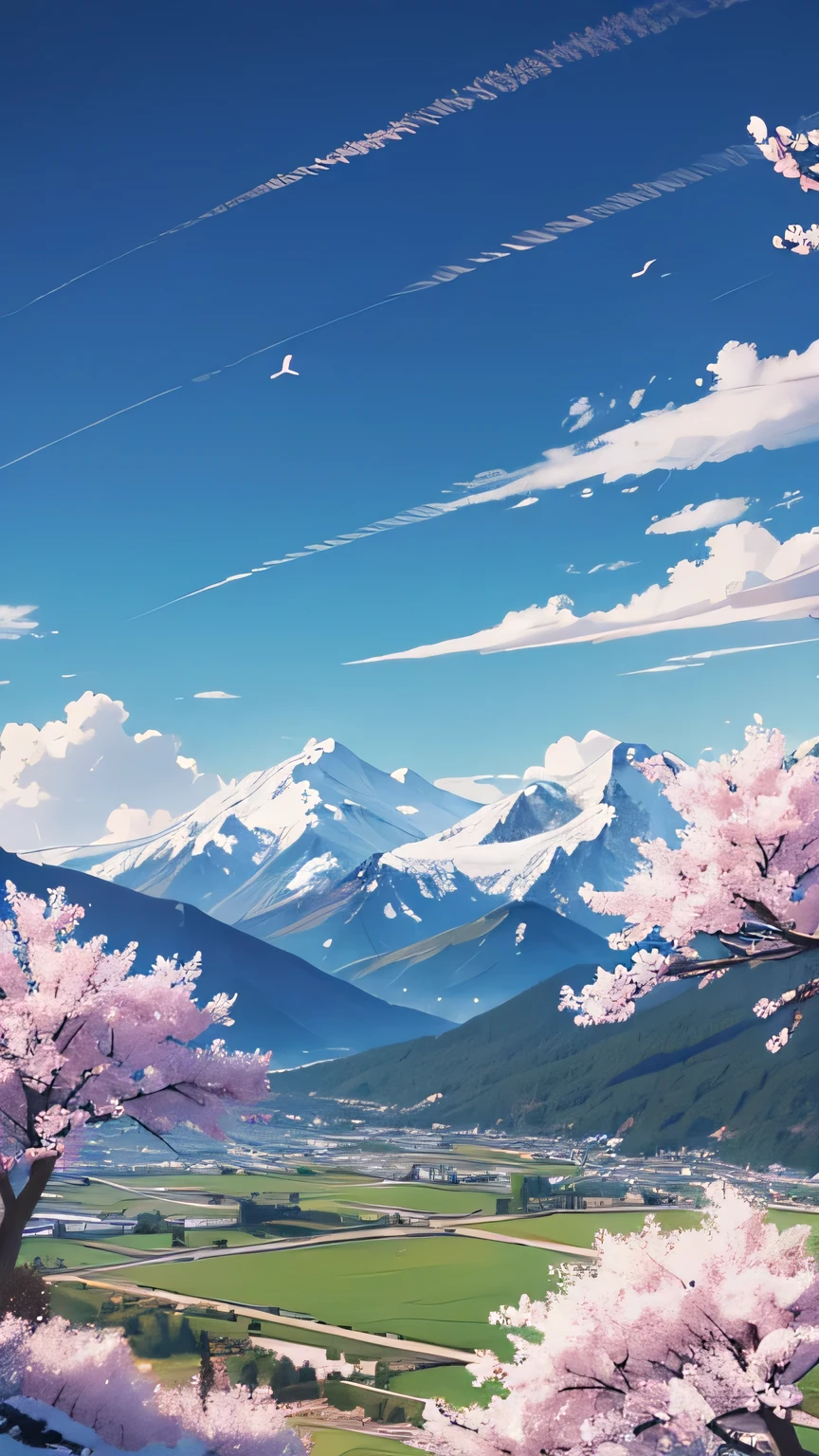 anime spring landscape in the mountains