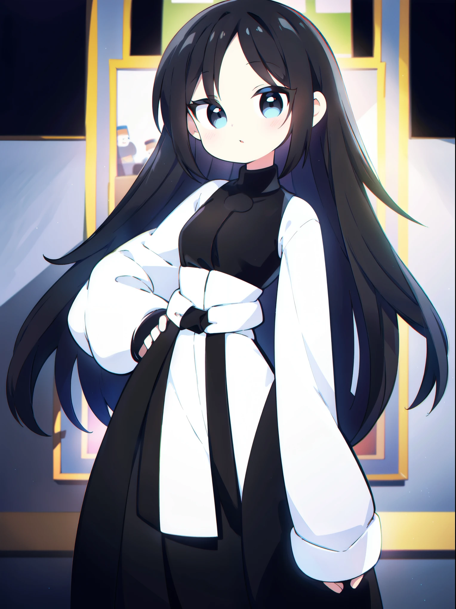 boy,long black hair,Having two different colors of eyes,whole body,8k
