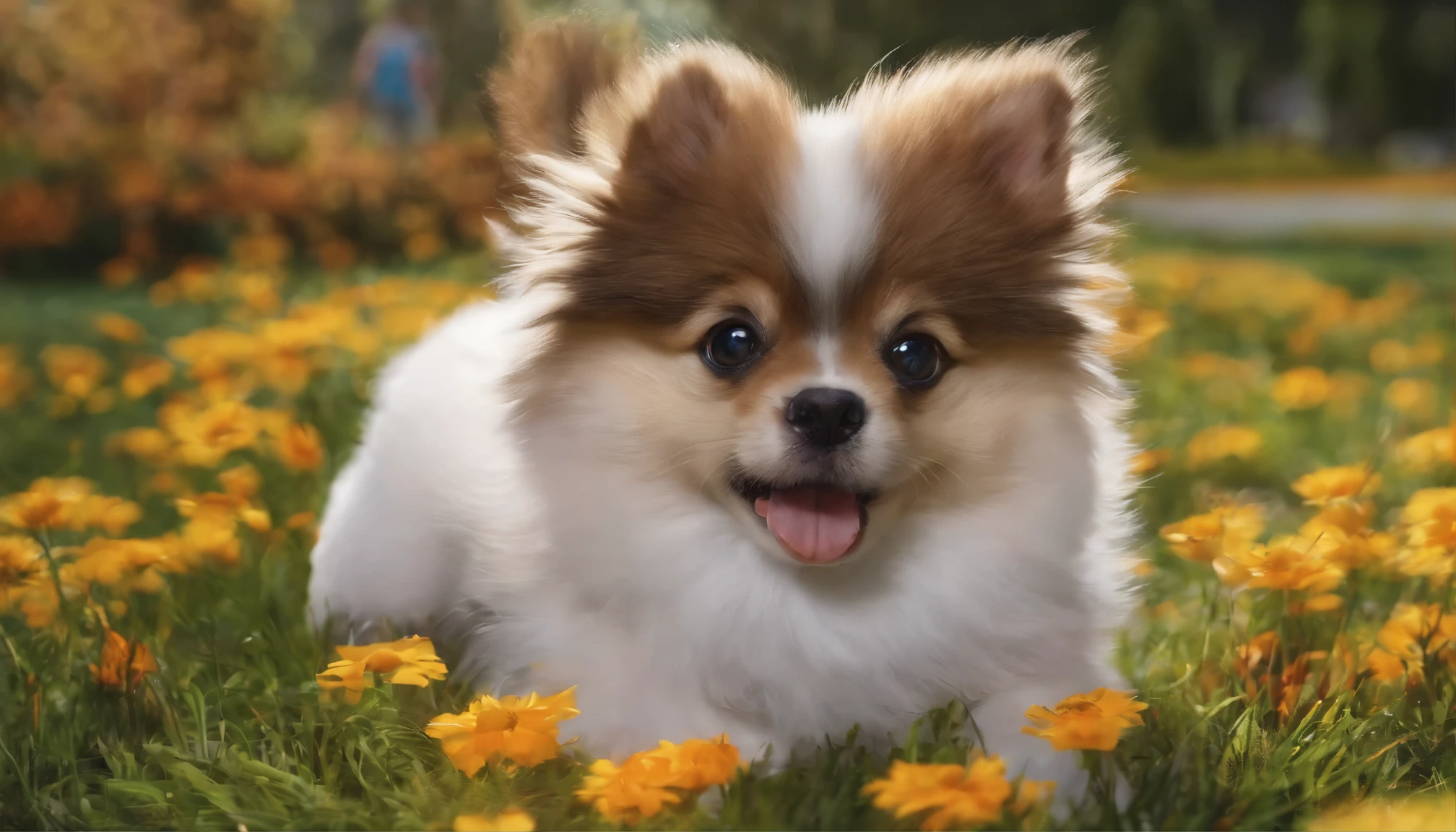 (best quality,4k,8k,Altas,master part:1.2),ultra-detalhado,(Realistic,fotorrealista,photo-realistic:1.37),Cartaz animado da Disney,German Spitz,Adorable puppy,Races,pele cor de caramelo,corpo peludo,grandes olhos negros,playful expression,patas para cima,Pulando por um campo de flores coloridas,linhas de movimento,Trilha dos Brilhos,Fantastic background with a vibrant castle,Floresta Encantada,Blue sky with fluffy white clouds,magic lighting,luz solar suave,atmosfera de conto de fadas,Face expressiva,pinceladas precisas,lindamente ilustrado,vivid colors,Unique Textured Style,Classic Disney animation style,one dog,one dog,one dog,one dog,one dog,one dog,one dog,one dog,one dog,one dog,